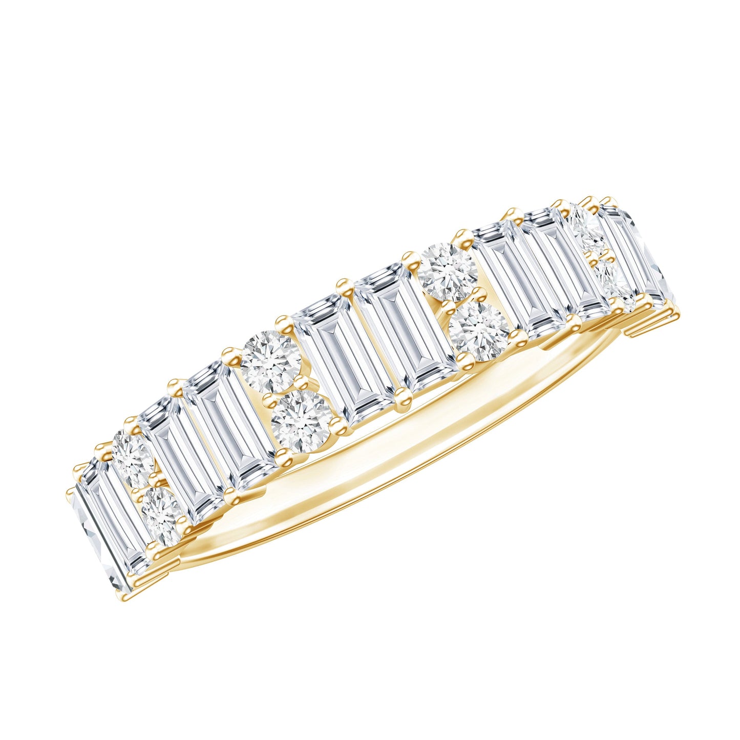 Baguette and Round Moissanite Half Eternity Band Ring