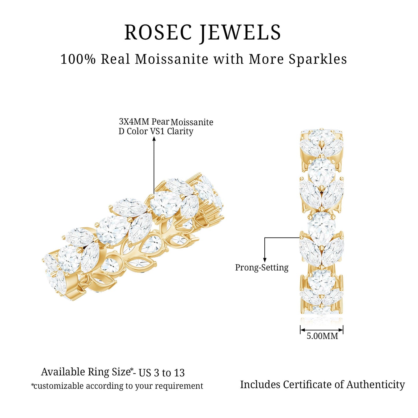 Certified Moissanite Leaf Eternity Band Ring for Women