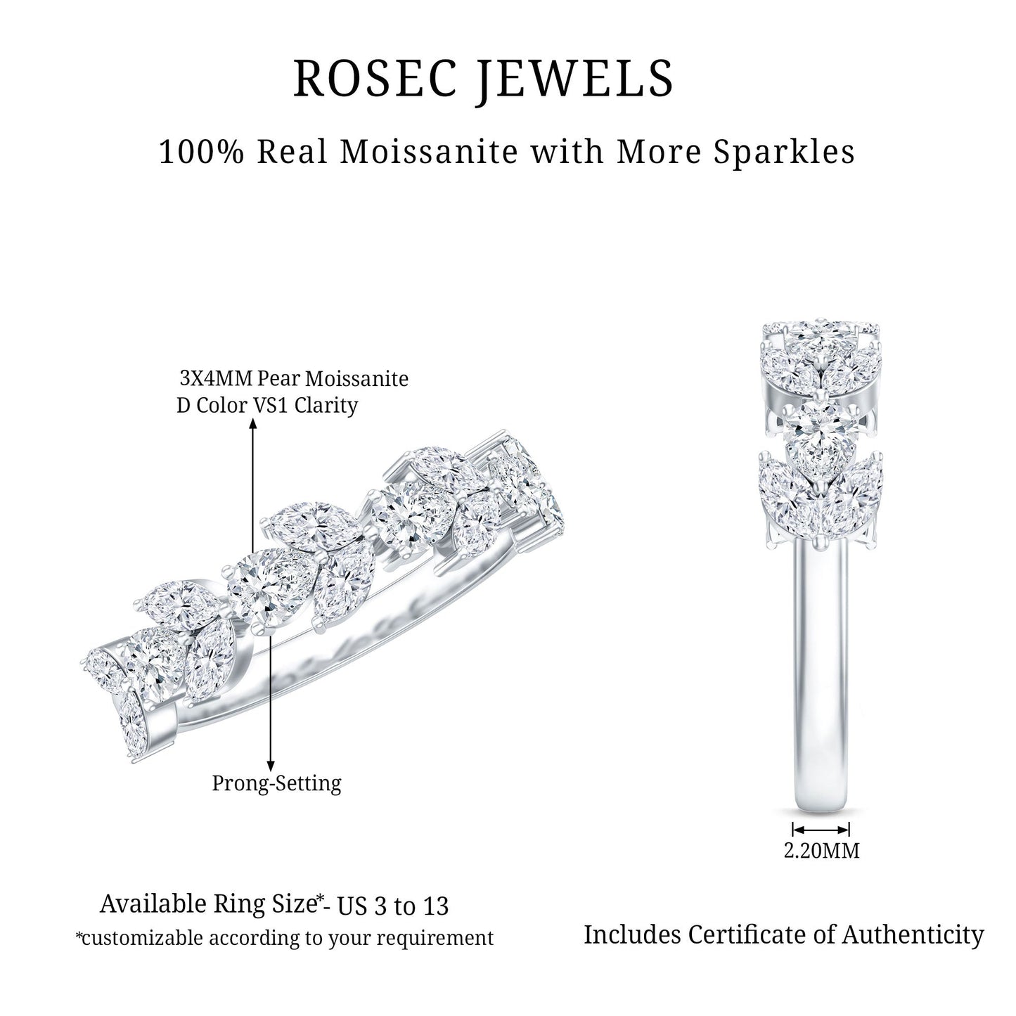 Marquise and Pear Cut Moissanite Half Eternity Band