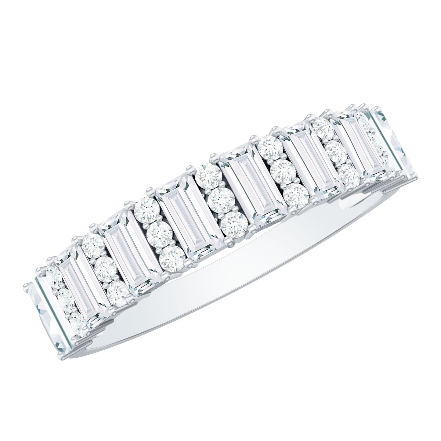 Certified Baguette Moissanite Half Eternity Band Ring for Women
