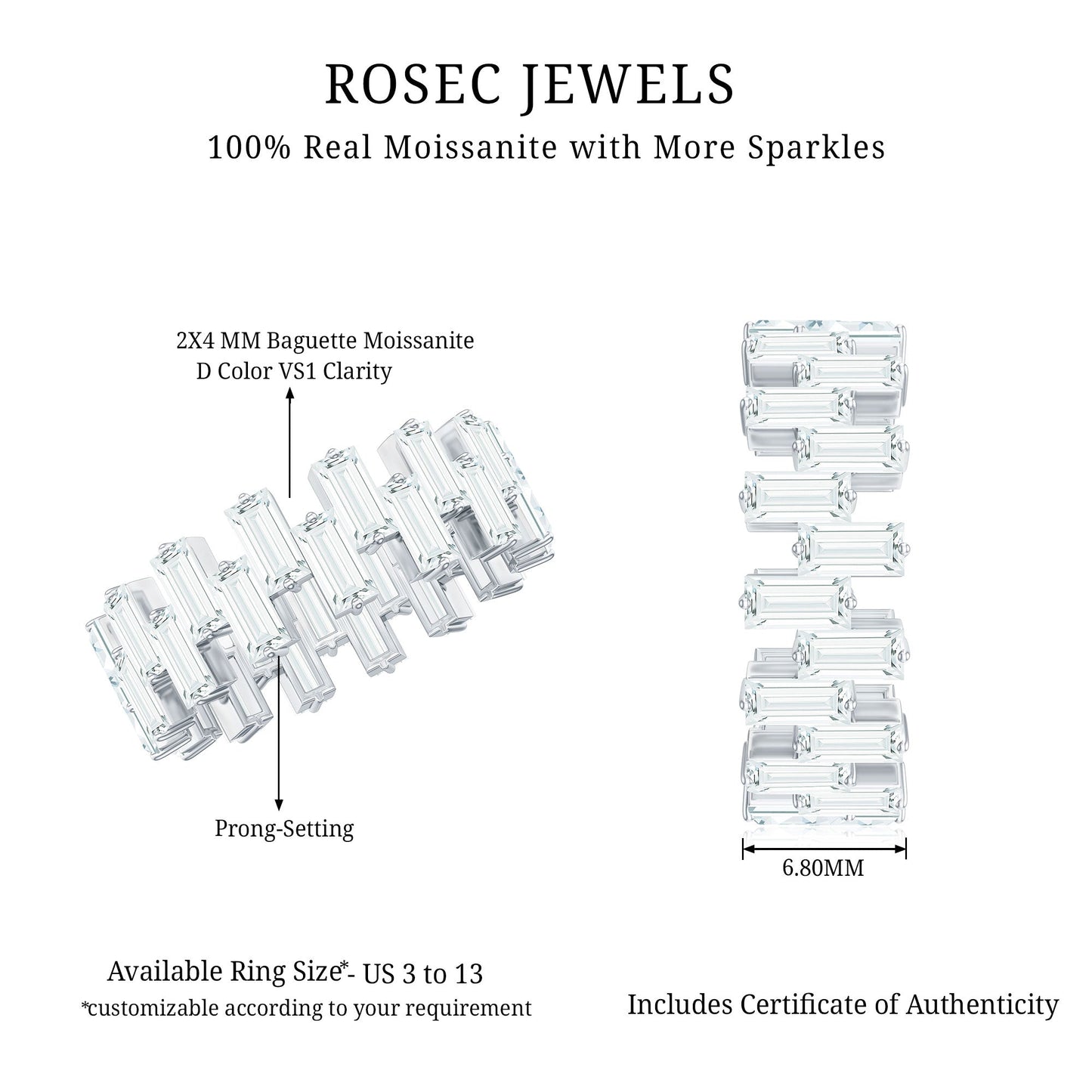 Certified Moissanite Baguette Eternity Band Ring
