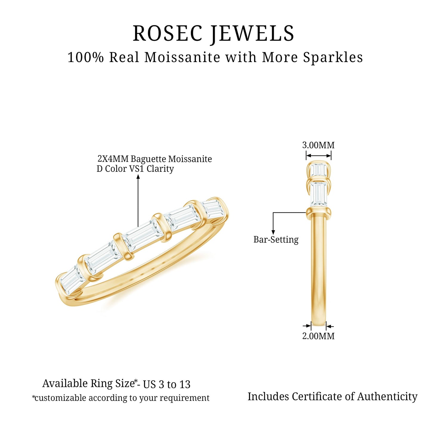 East West Set Moissanite Half Eternity Ring for Her