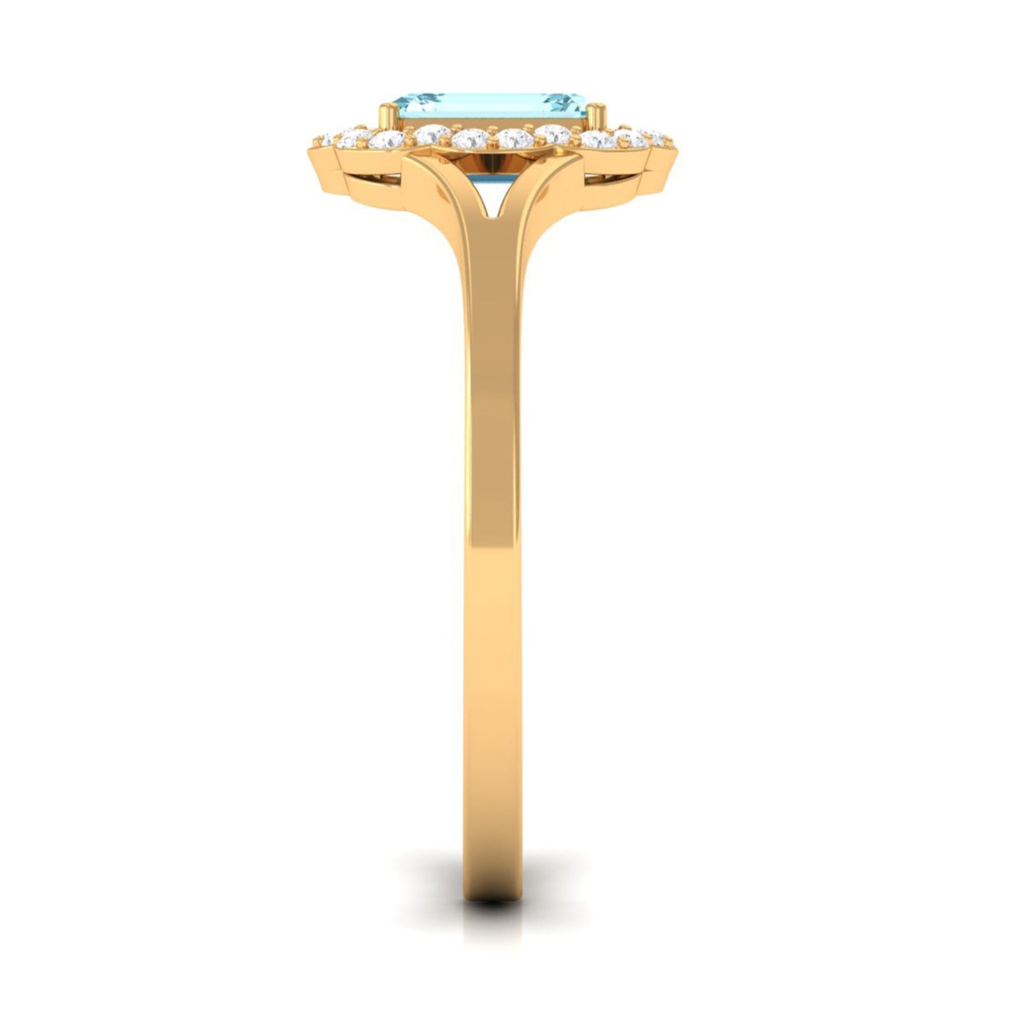 Emerald Cut Aquamarine Engagement Ring with Diamond Floral Halo