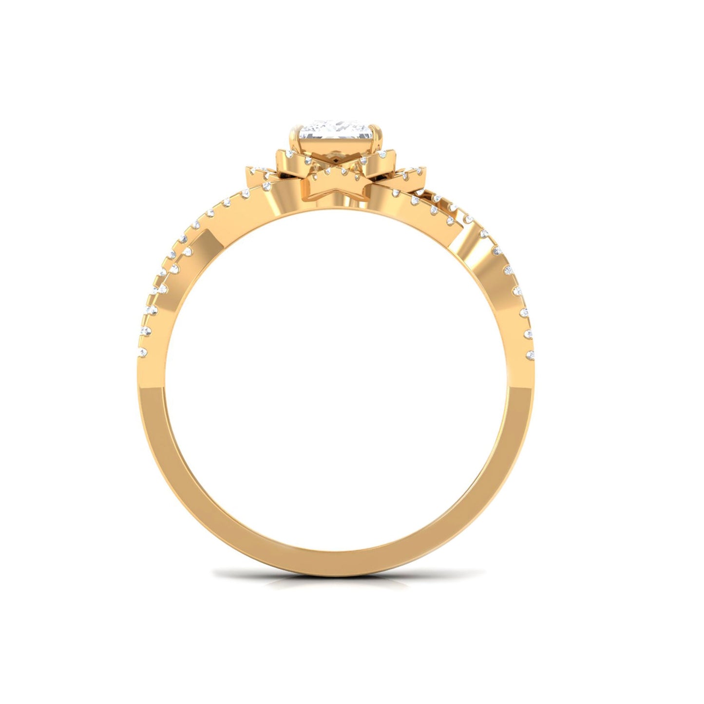 Natural Princess Cut Diamond Flower Engagement Ring with Crossover Shank