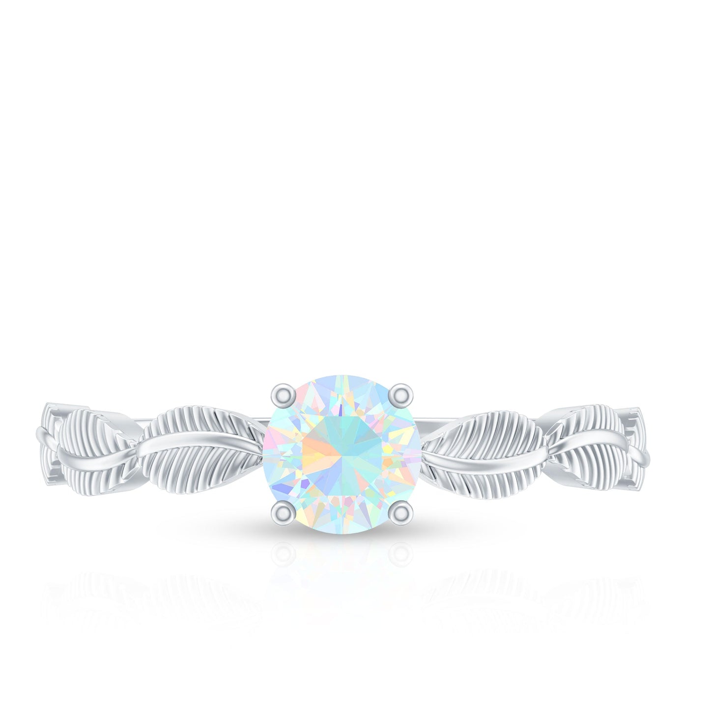 Nature Inspired Solitaire Ethiopian Rainbow Opal Leaf Ring