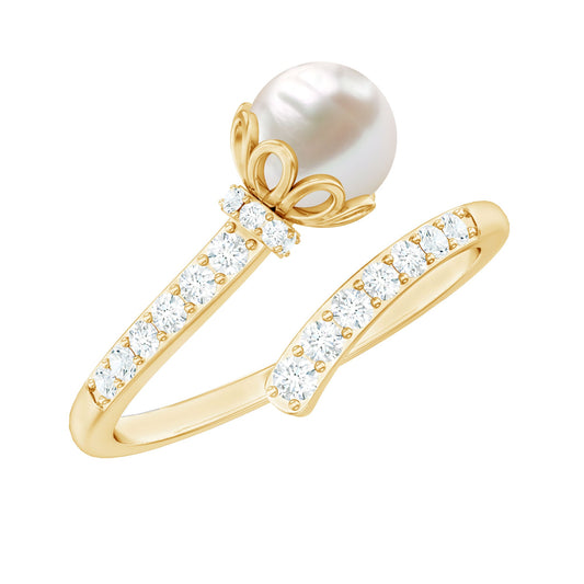Natural 2 Carat Freshwater Pearl Wrap Ring with Diamond
