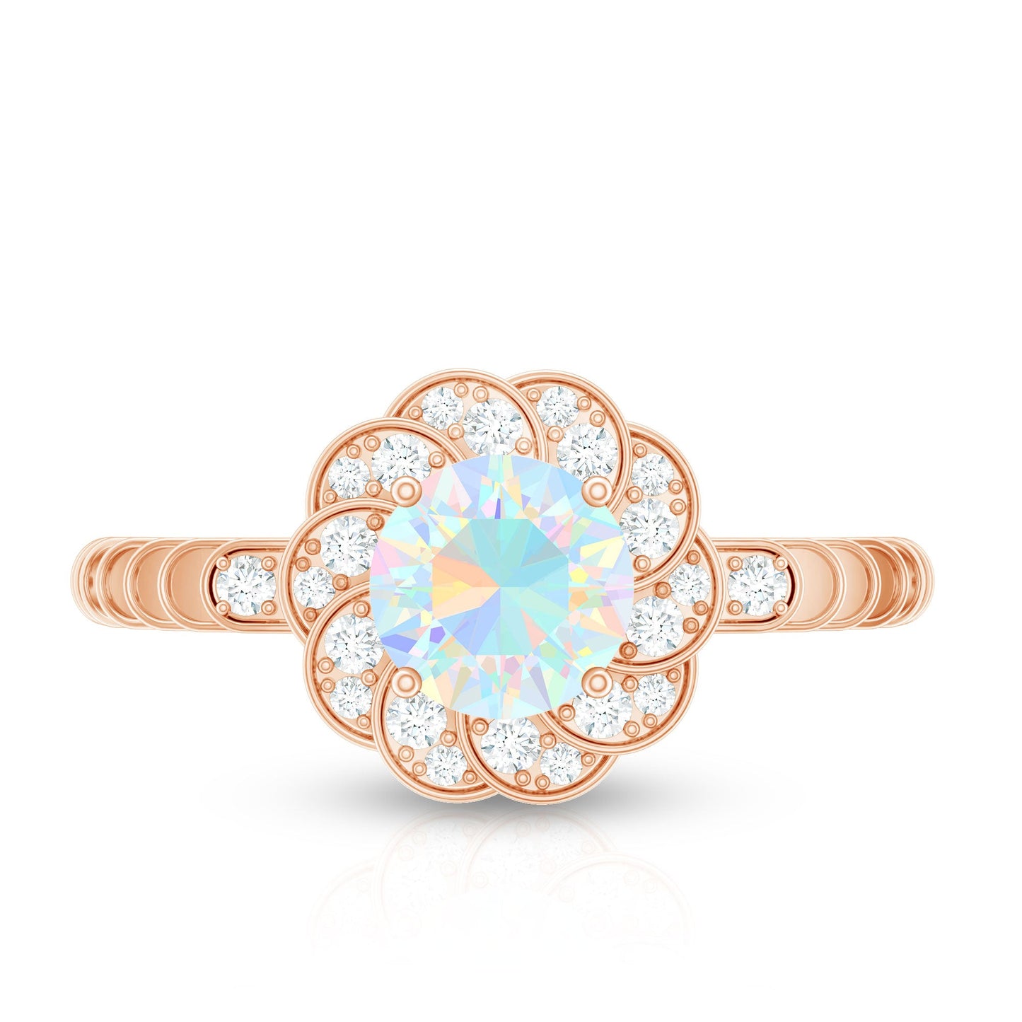 Vintage Looking Ethiopian Opal Flower Engagement Ring with Diamond