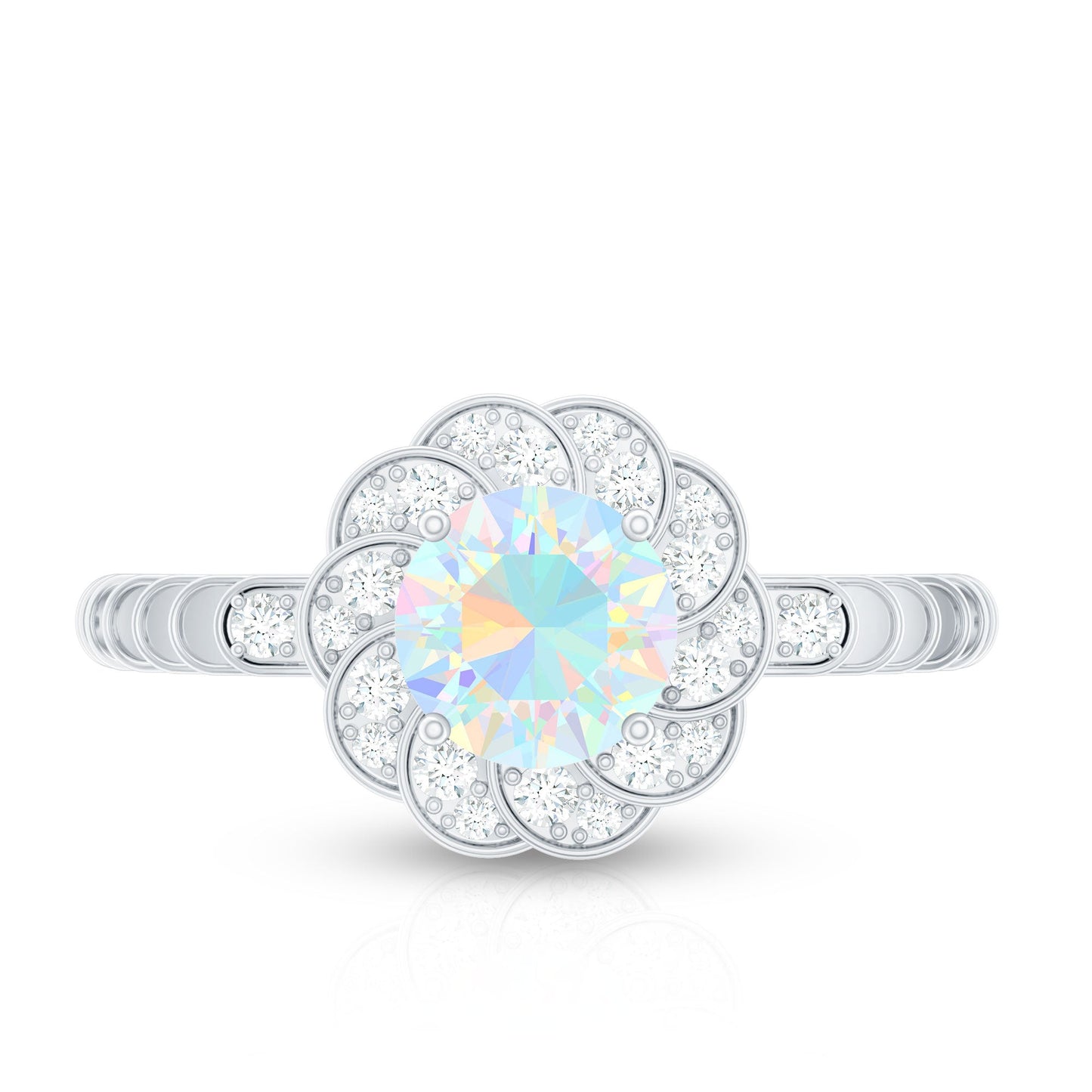 Vintage Looking Ethiopian Opal Flower Engagement Ring with Diamond