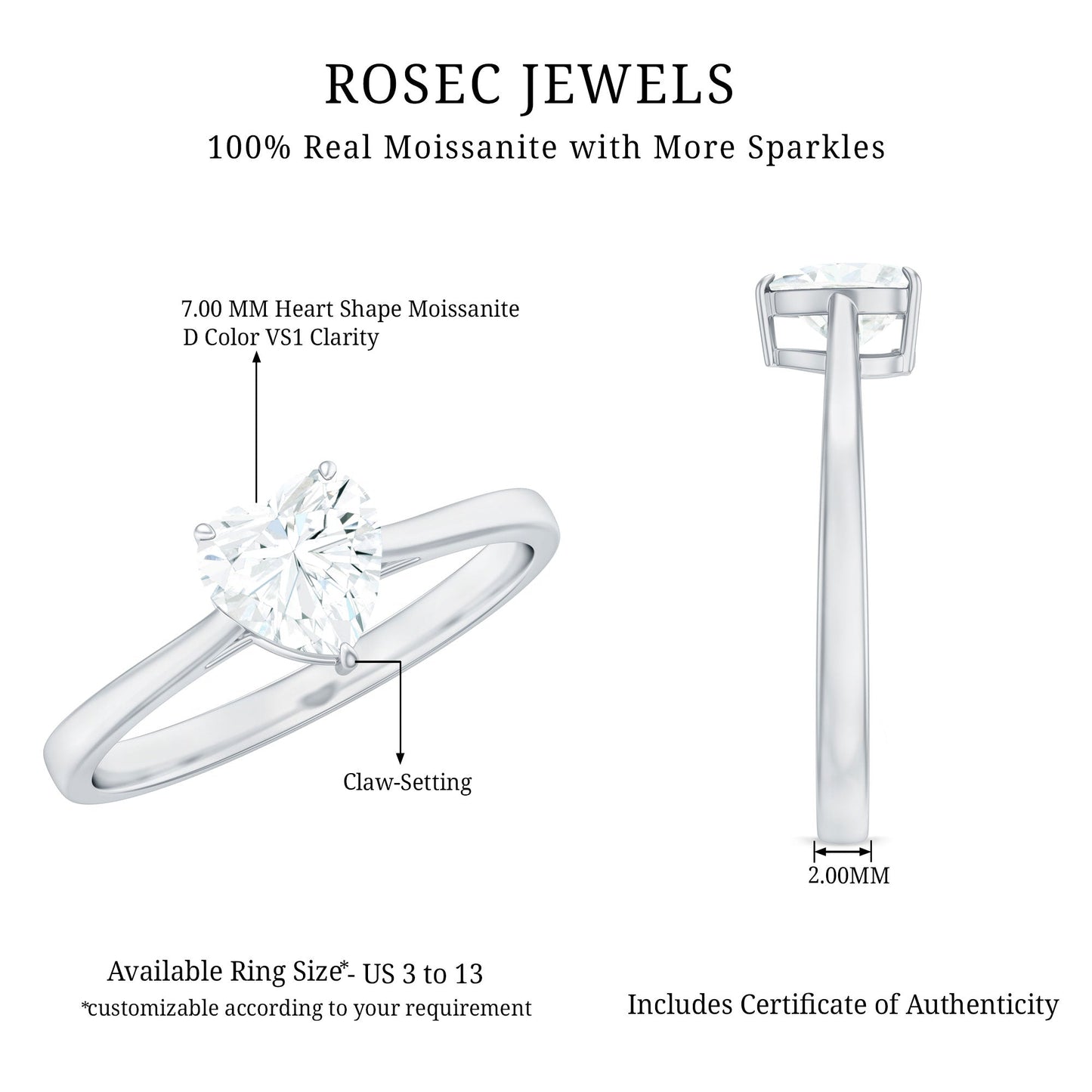 Certified 1.5 Carat Moissanite Heart Ring For Women