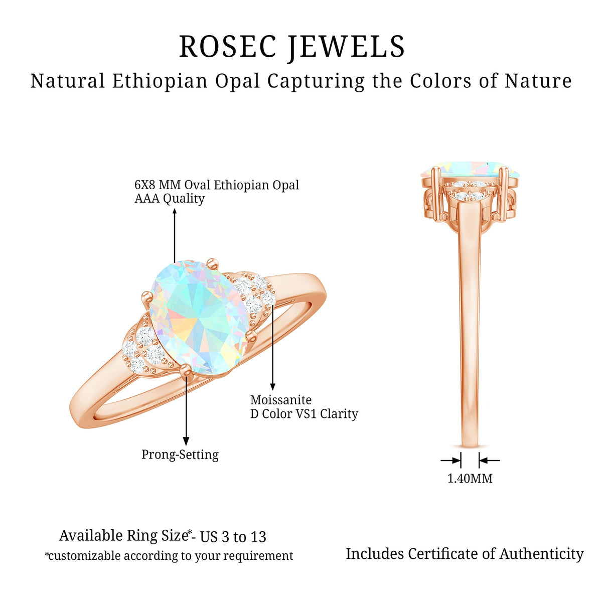 1 Carat Classic Ethiopian Opal Oval Engagement Ring