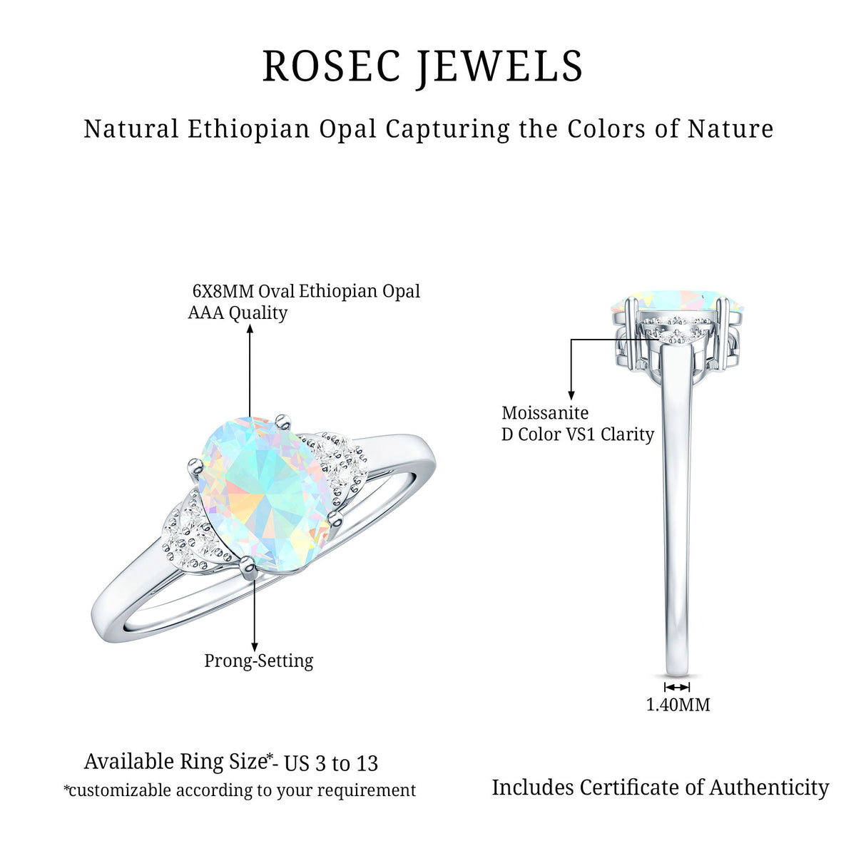 1 Carat Classic Ethiopian Opal Oval Engagement Ring