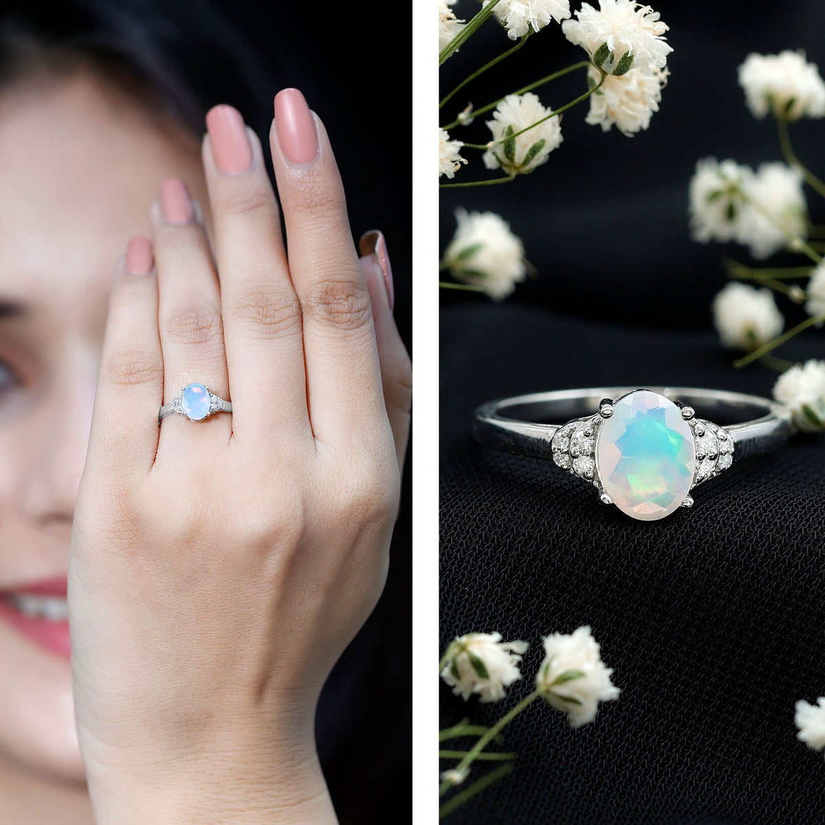 1 Carat Classic Ethiopian Opal Oval Engagement Ring