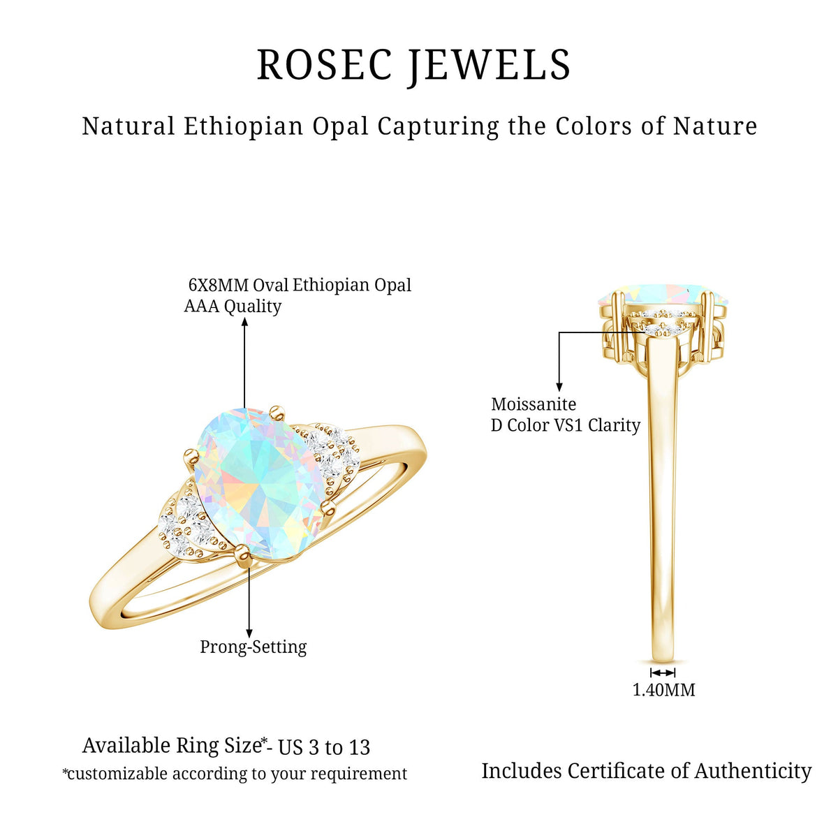1 Carat Classic Ethiopian Opal Oval Engagement Ring
