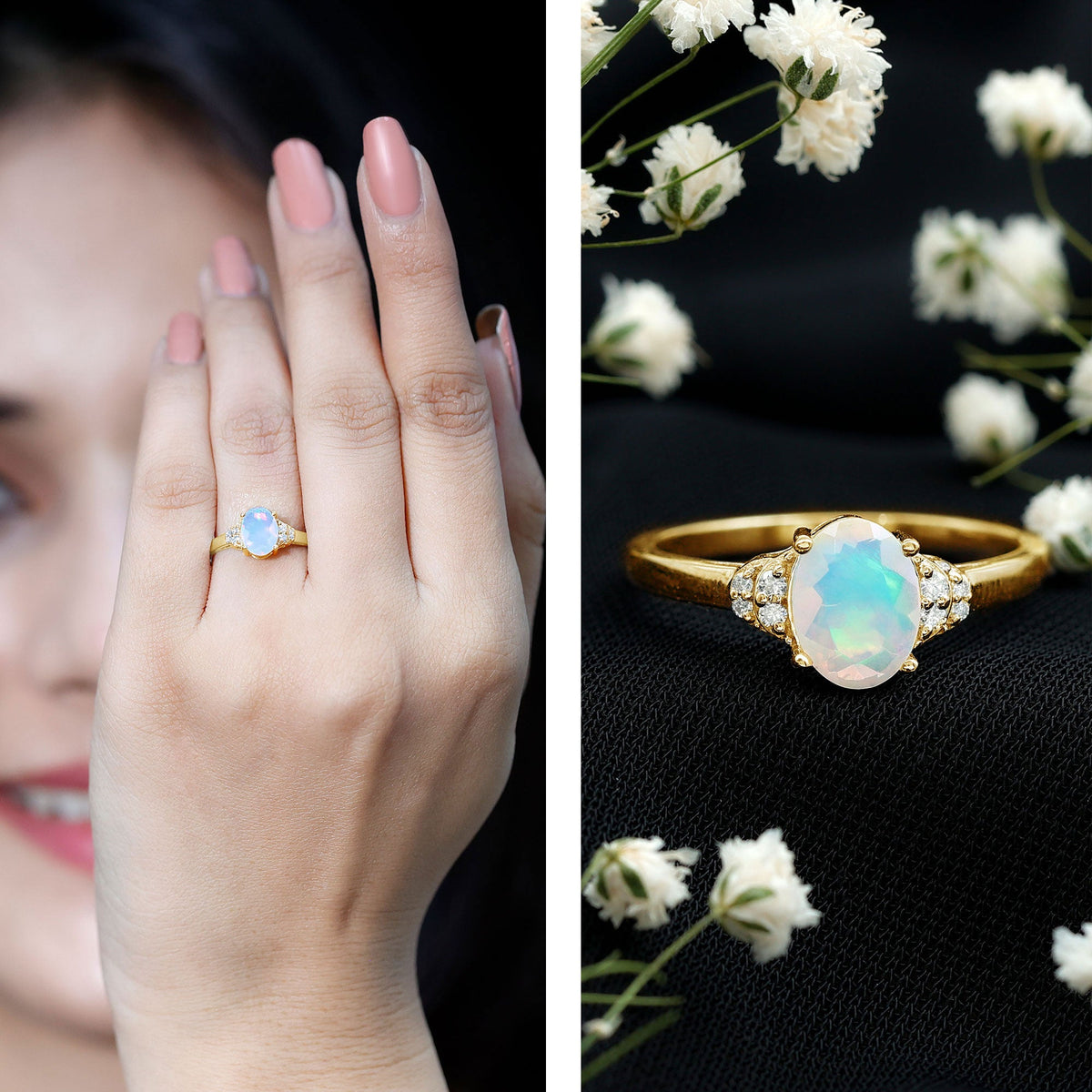 1 Carat Classic Ethiopian Opal Oval Engagement Ring
