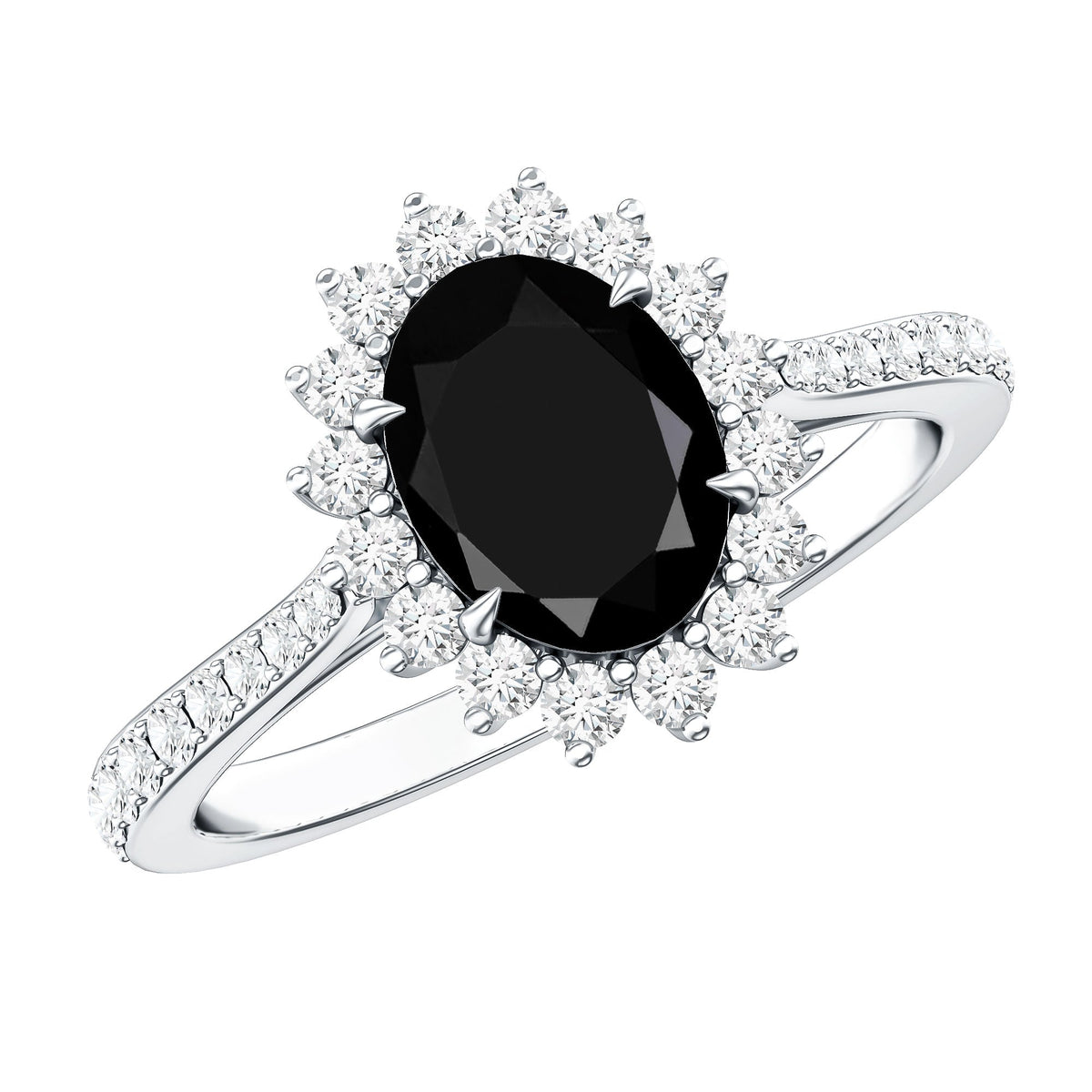Certified 1.9 Carat Lab Grown Black Diamond Oval Engagement Ring with White Diamond
