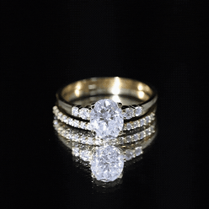 Certified Oval Cut Moissanite Engagement Ring with Wedding Band Set