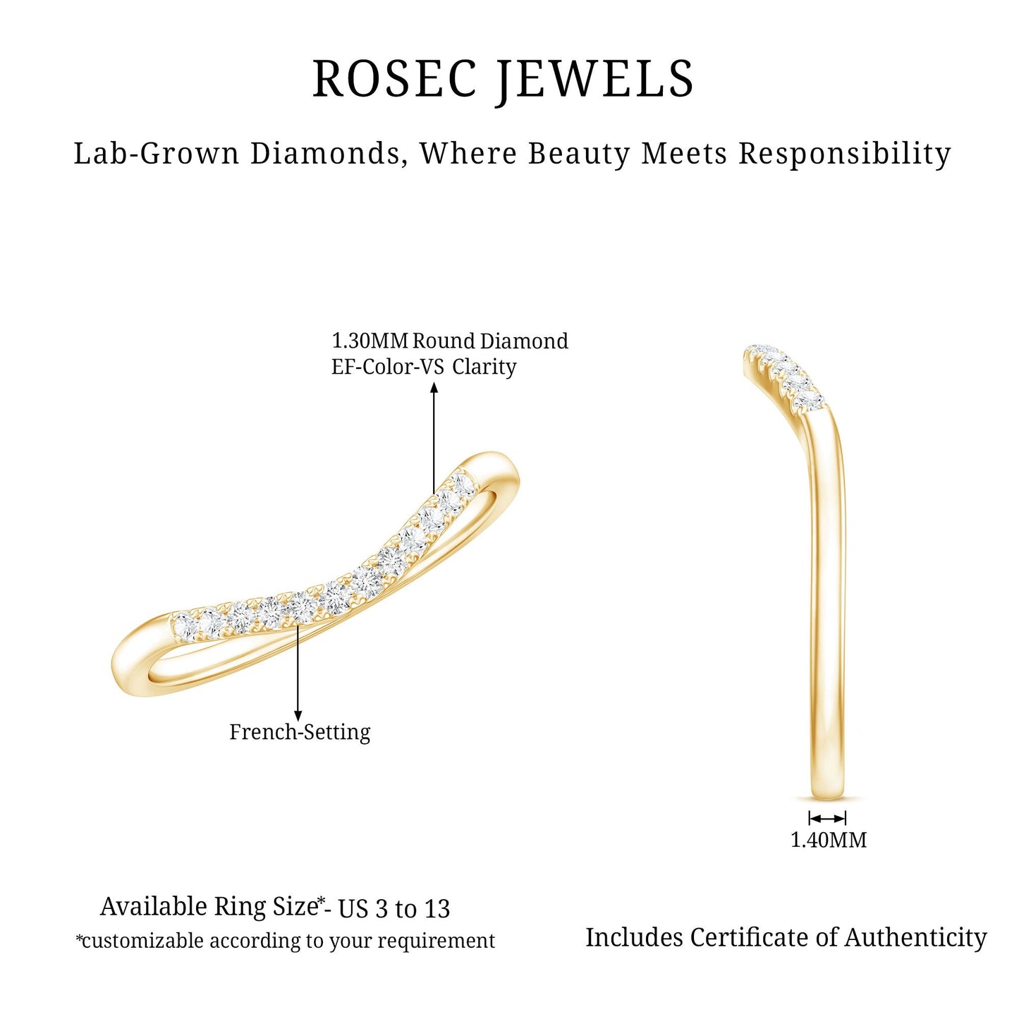 Certified Lab Grown Diamond Curved Stackable Ring