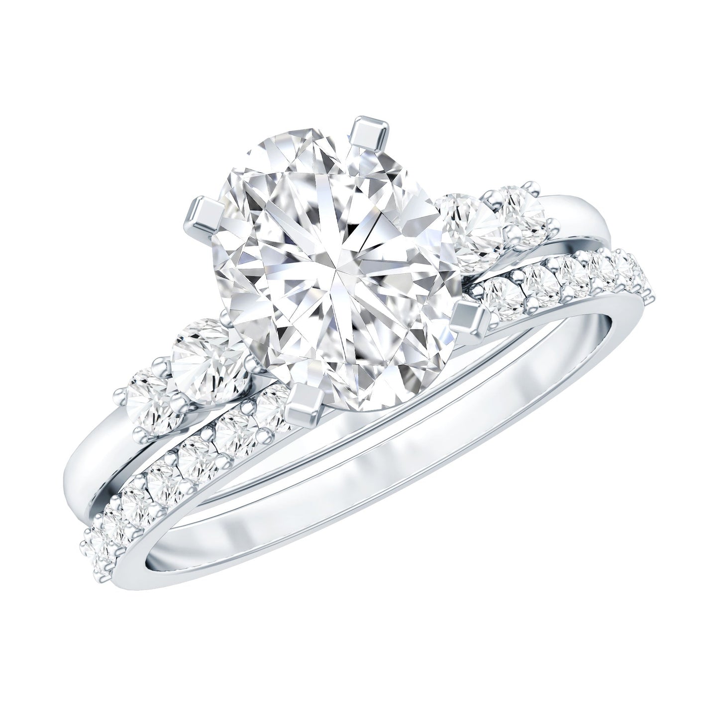 2 Carat Oval Shape Lab Diamond Bridal Ring Set with IGI Certificate