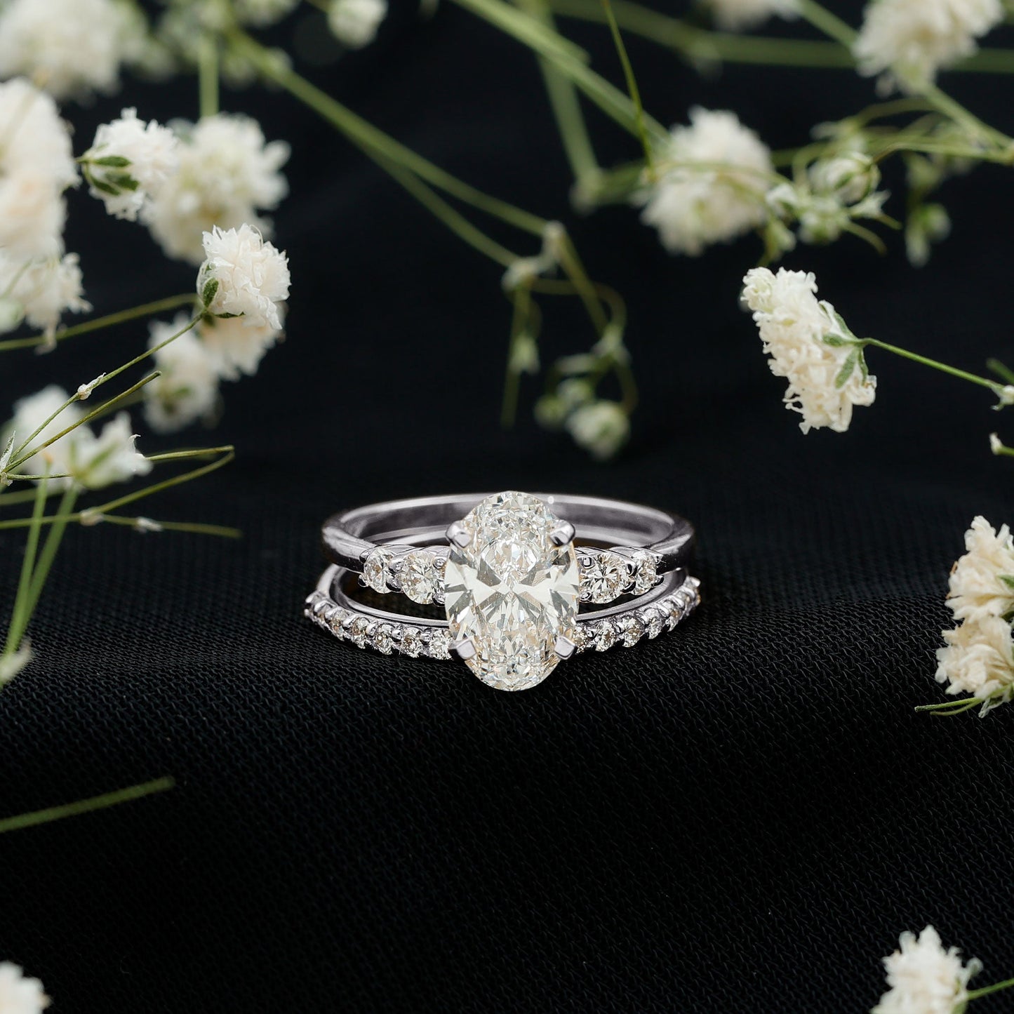 2 Carat Oval Shape Lab Diamond Bridal Ring Set with IGI Certificate