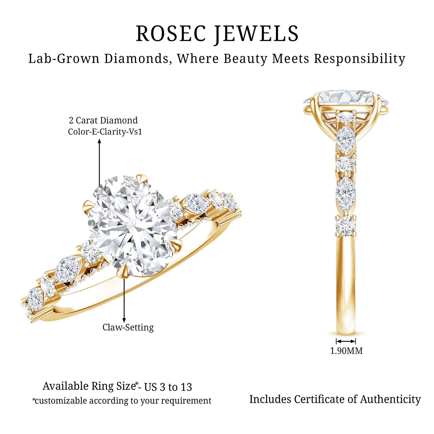 2 Carat Oval Lab Grown Diamond Engagement Ring with IGI Certificate