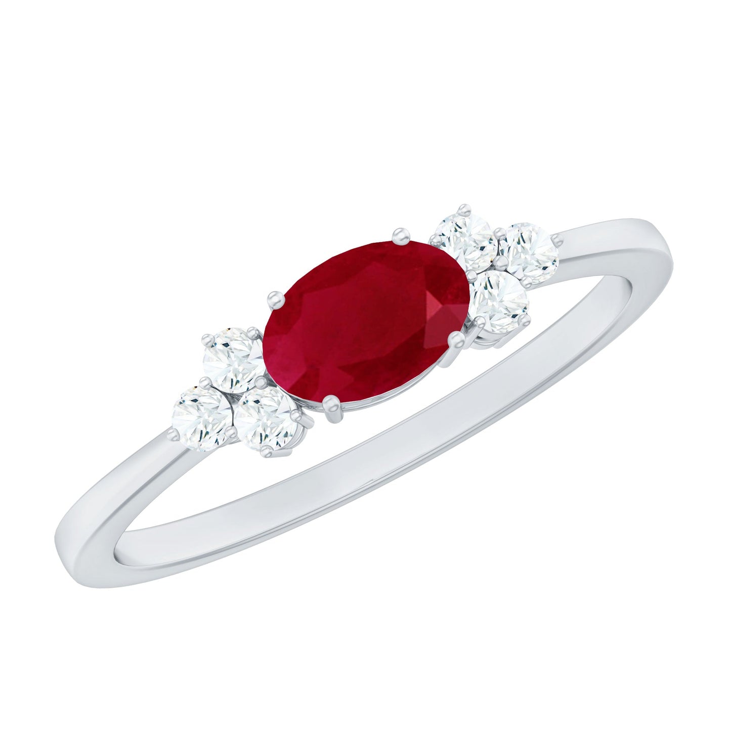 East West Style 0.6 Carat Ruby Oval Promise Ring with Diamond