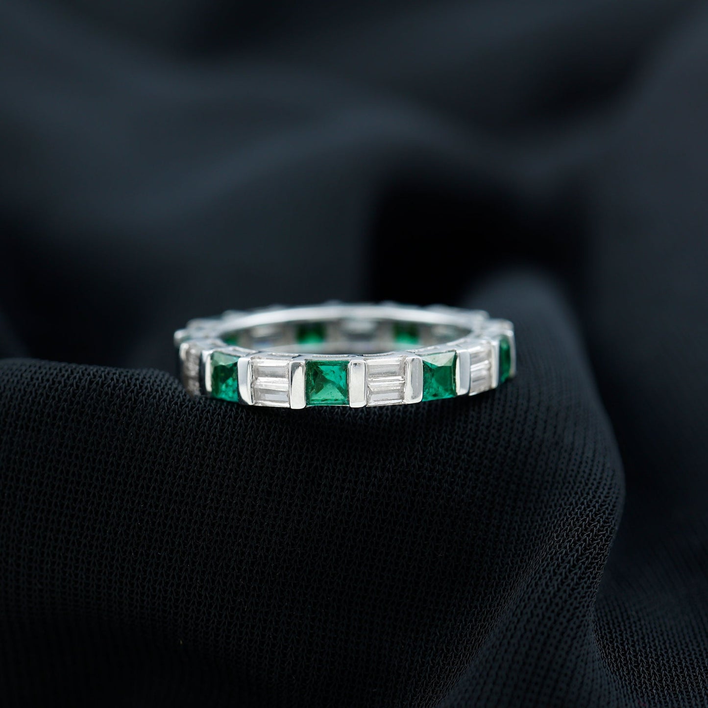 Lab Created Emerald And Moissanite Eternity Wedding Band