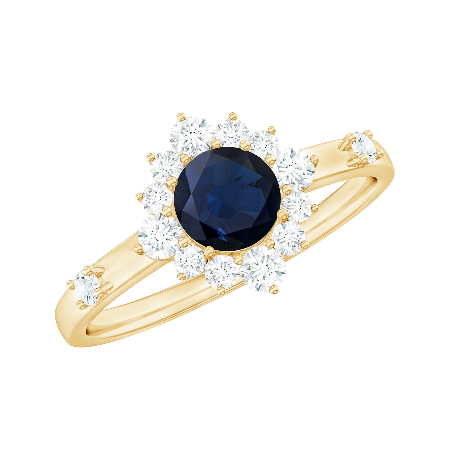 Natural 0.9 Carat Blue Sapphire Engagement Ring with Diamond Halo