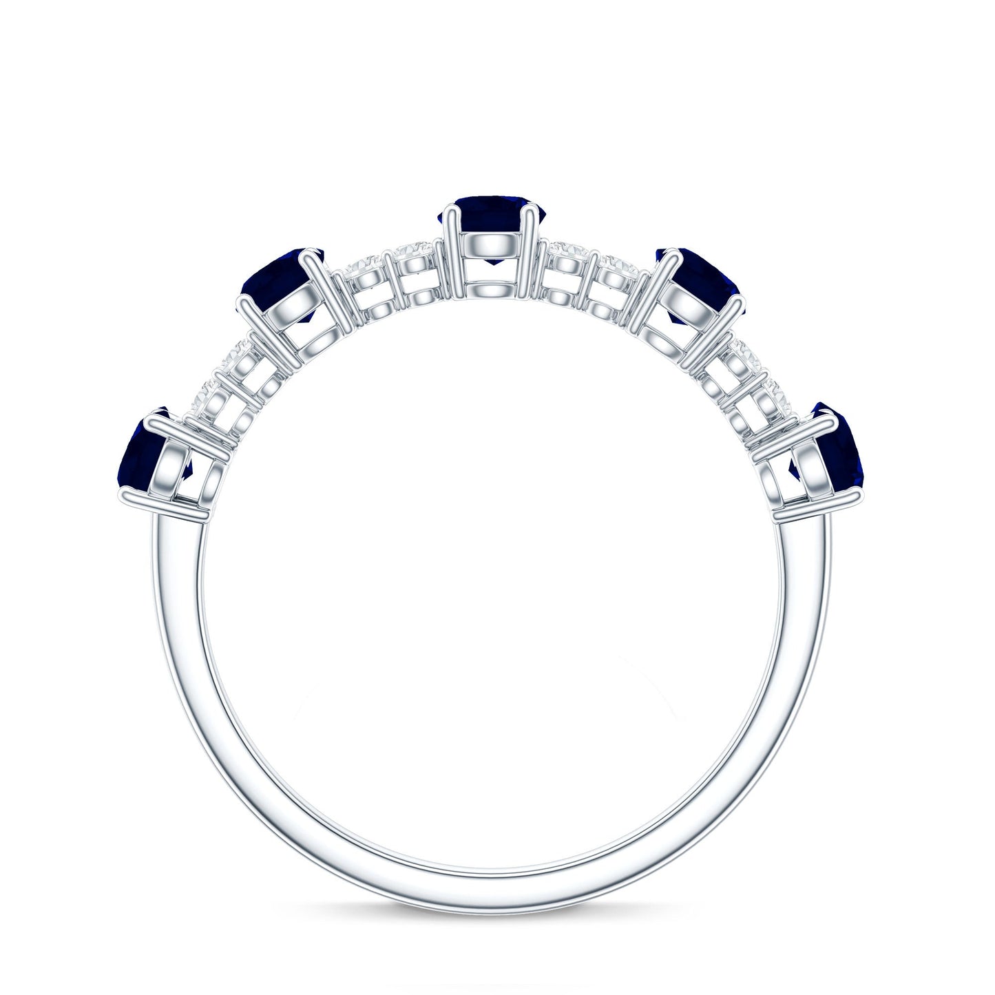 Round Blue Sapphire and Diamond Half Eternity Ring