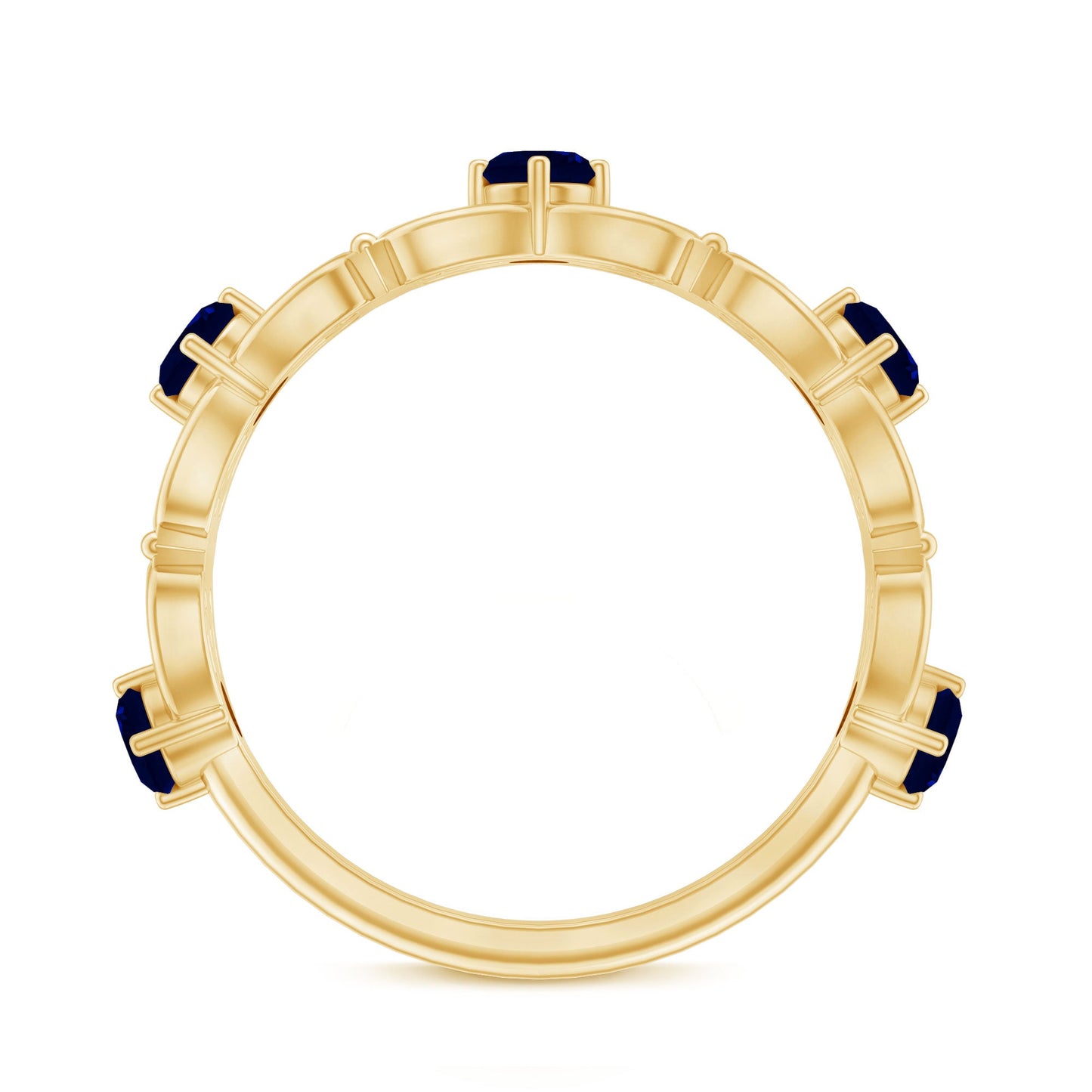 Blue Sapphire and Diamond Vintage Half Eternity Wedding Band