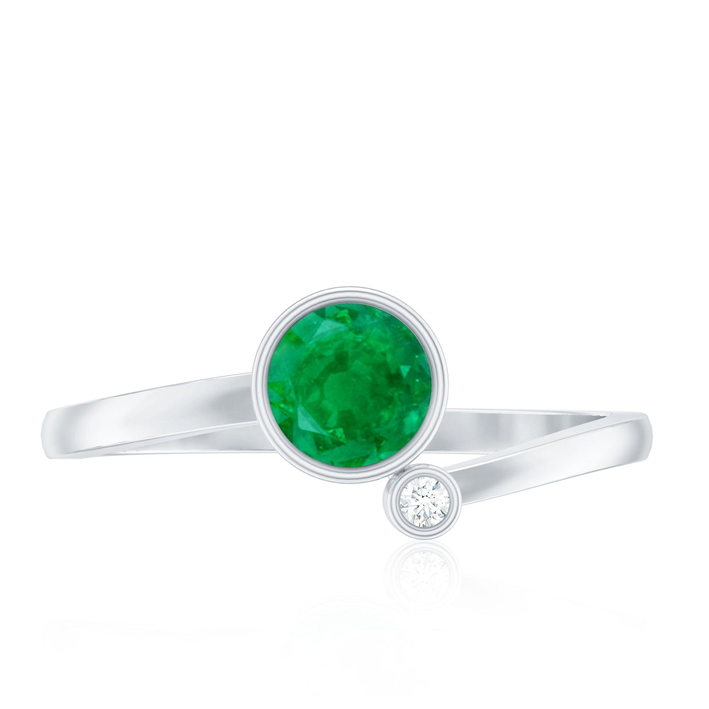 Bezel Set Emerald and Lab Diamond Two Stone Promise Ring