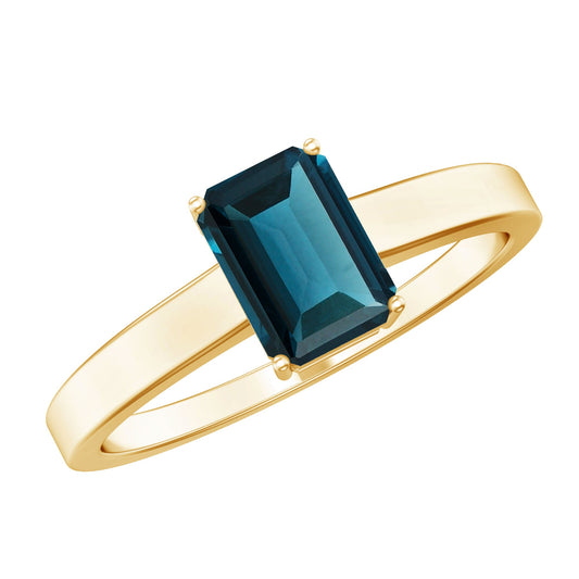 6X8mm Emerald Cut London Blue Topaz Solitaire Ring with Certificate