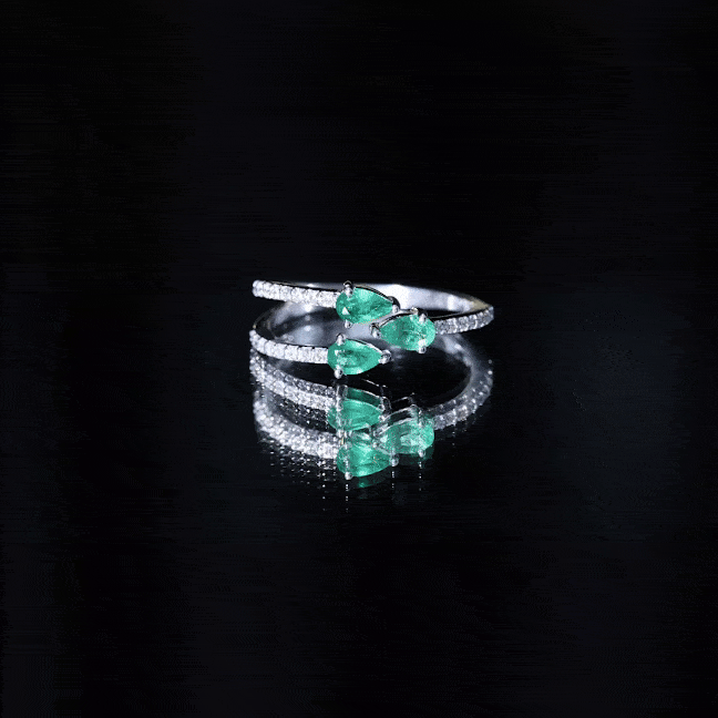 Pear Shaped Emerald and Diamond 3 Stone Statement Ring