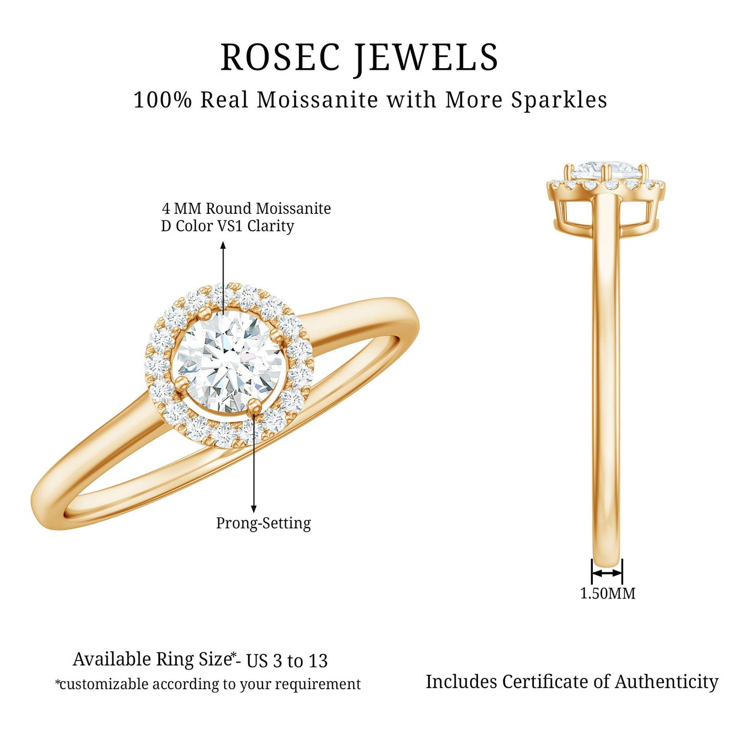 Certified Moissanite Promise Ring for Her with Halo