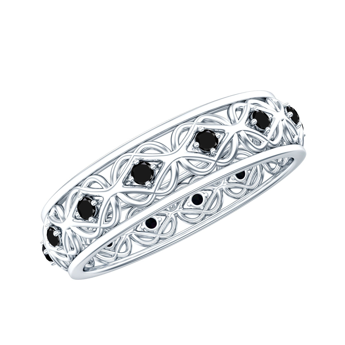 Vintage Inspired Black Spinel Celtic Knot Eternity Band Ring