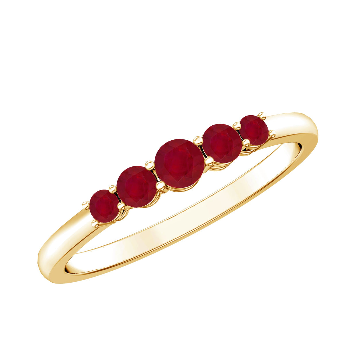 Natural July Birthstone Ruby 5 Stone Ring for Promise
