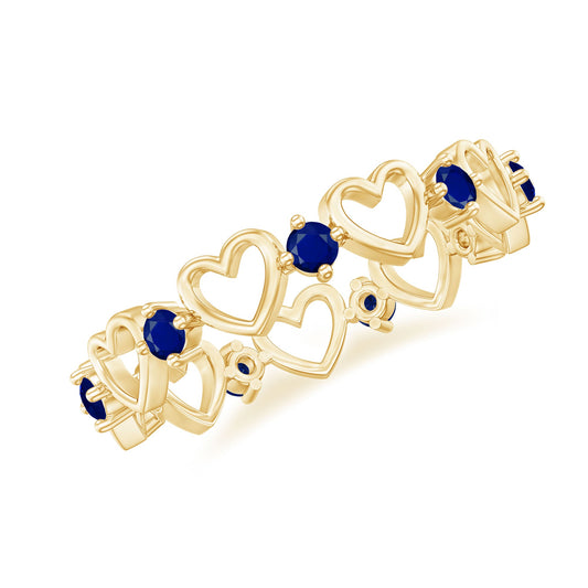 Blue Sapphire Open Heart Wedding Band Ring