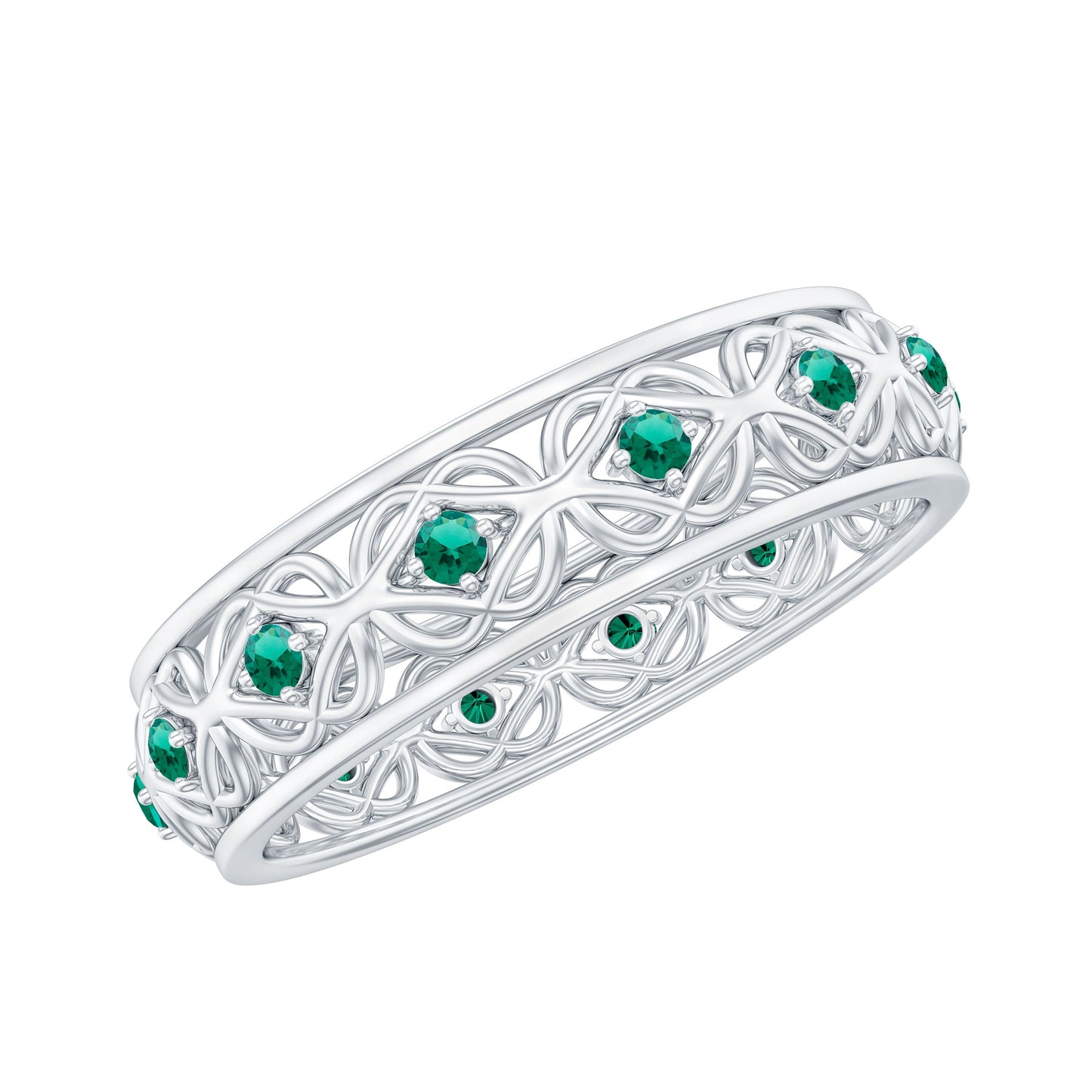 Vintage Looking Lab Grown Emerald Wedding Band for Women