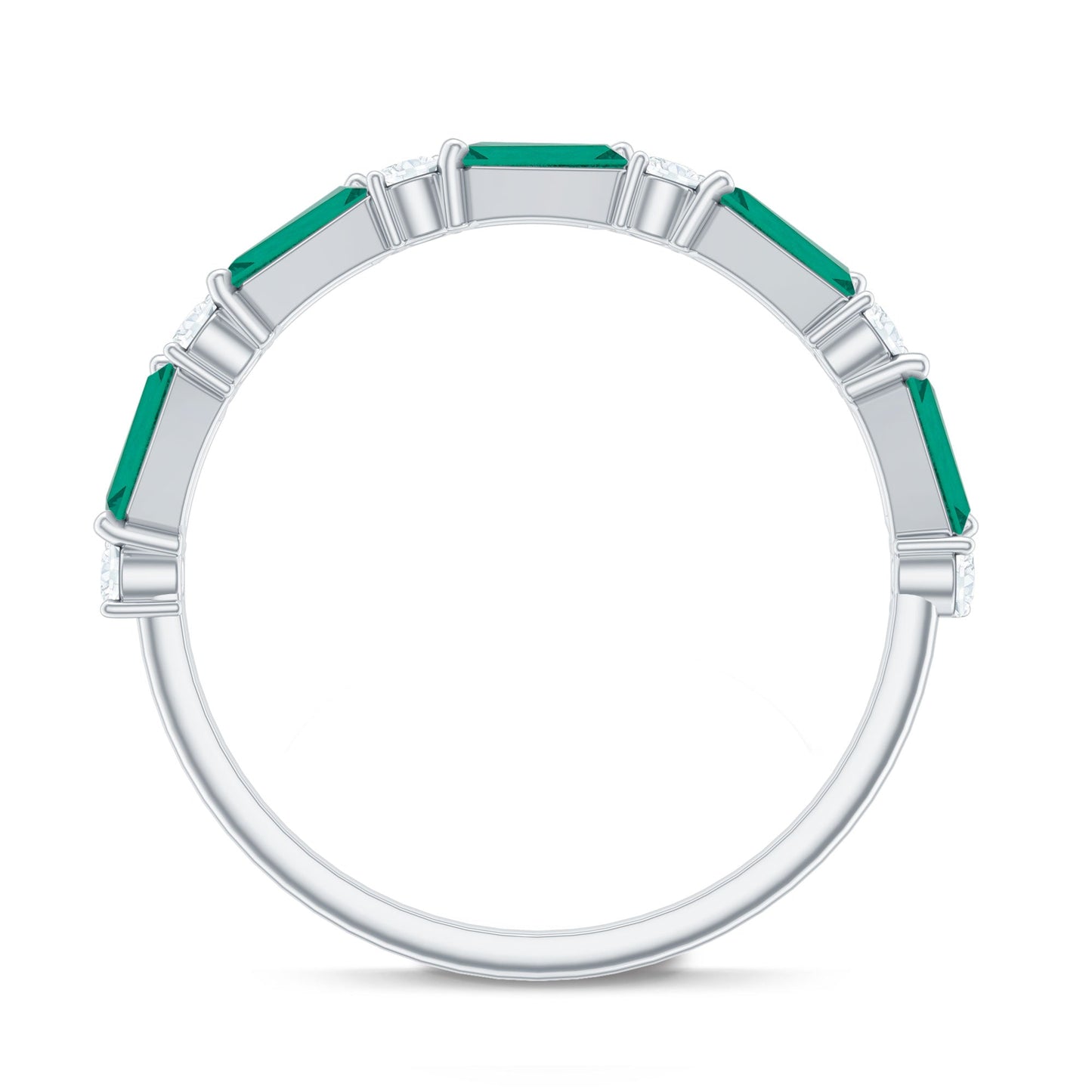 Certified Baguette Lab Grown Emerald Half Eternity Ring with Diamond