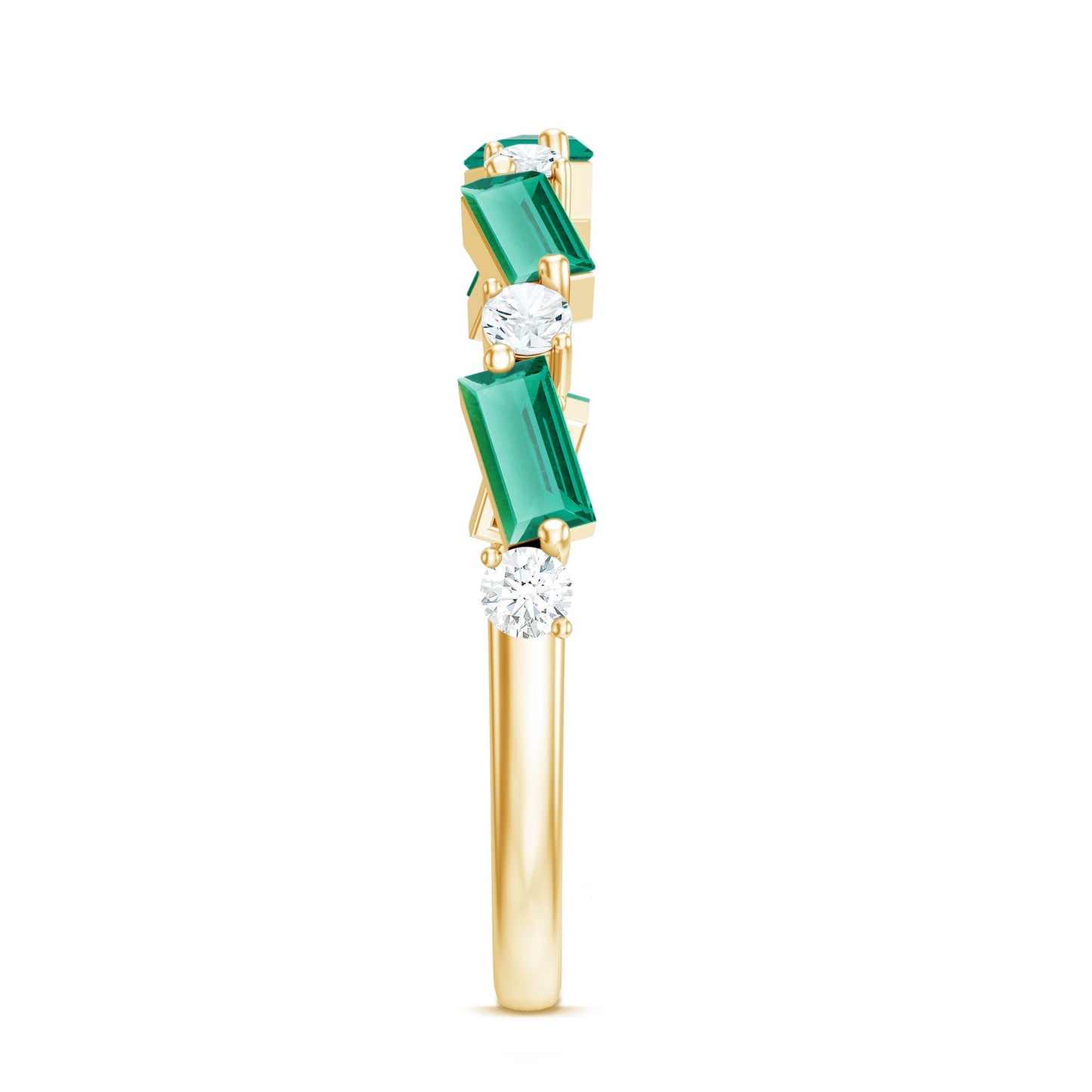 Certified Baguette Lab Grown Emerald Half Eternity Ring with Diamond