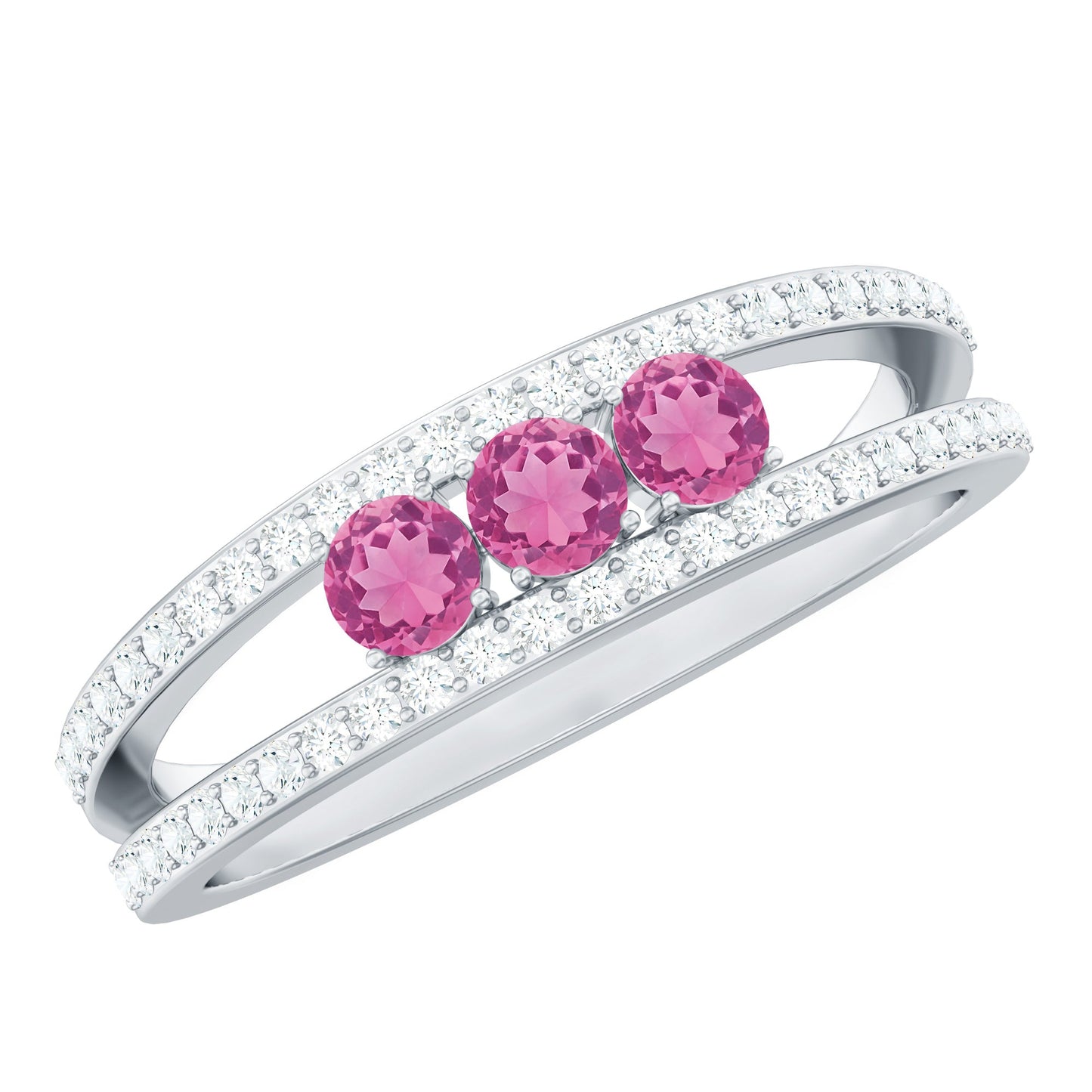 Pink Tourmaline and Diamond Anniversary Ring in Split Shank
