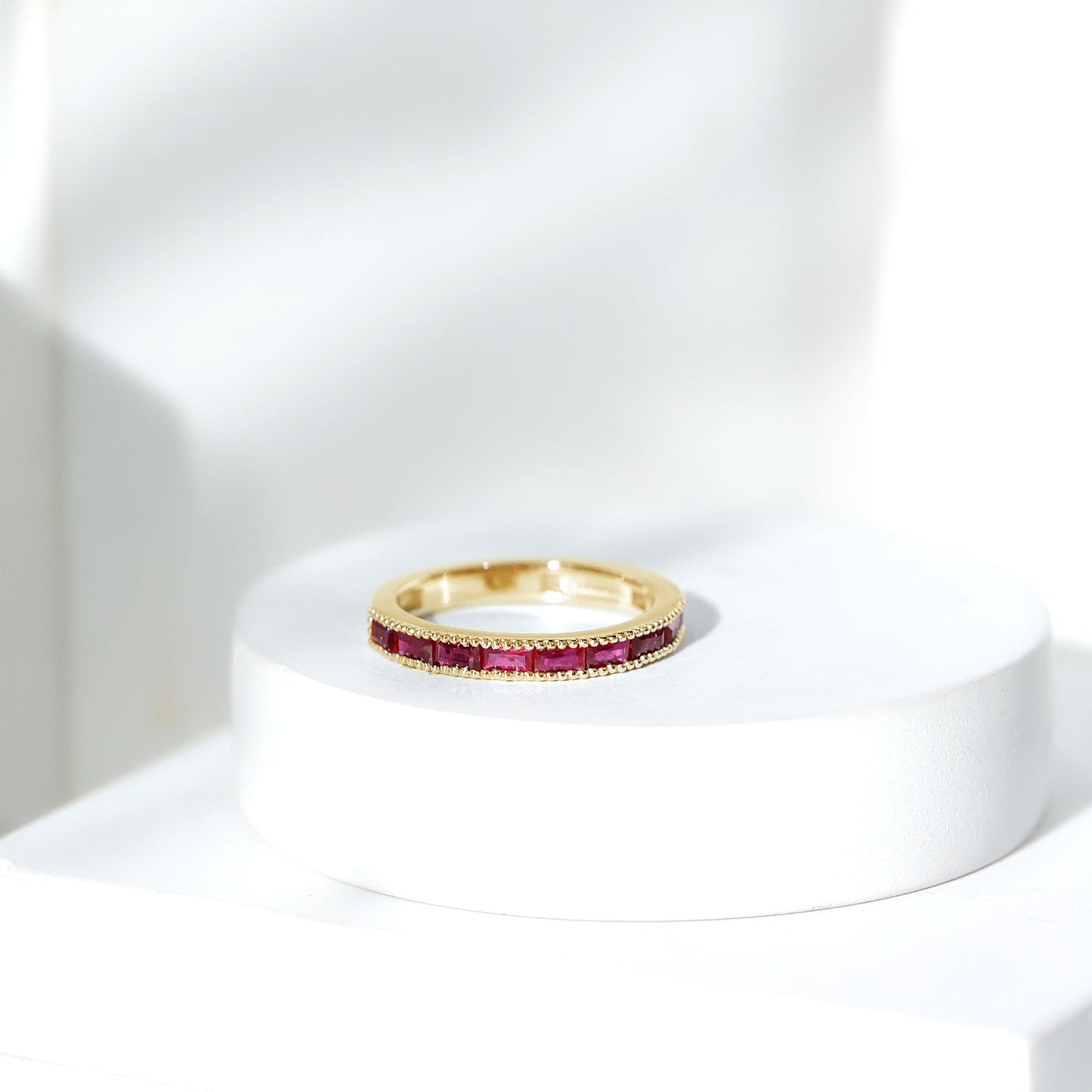 Natural Baguette Ruby Half Eternity Ring for Women