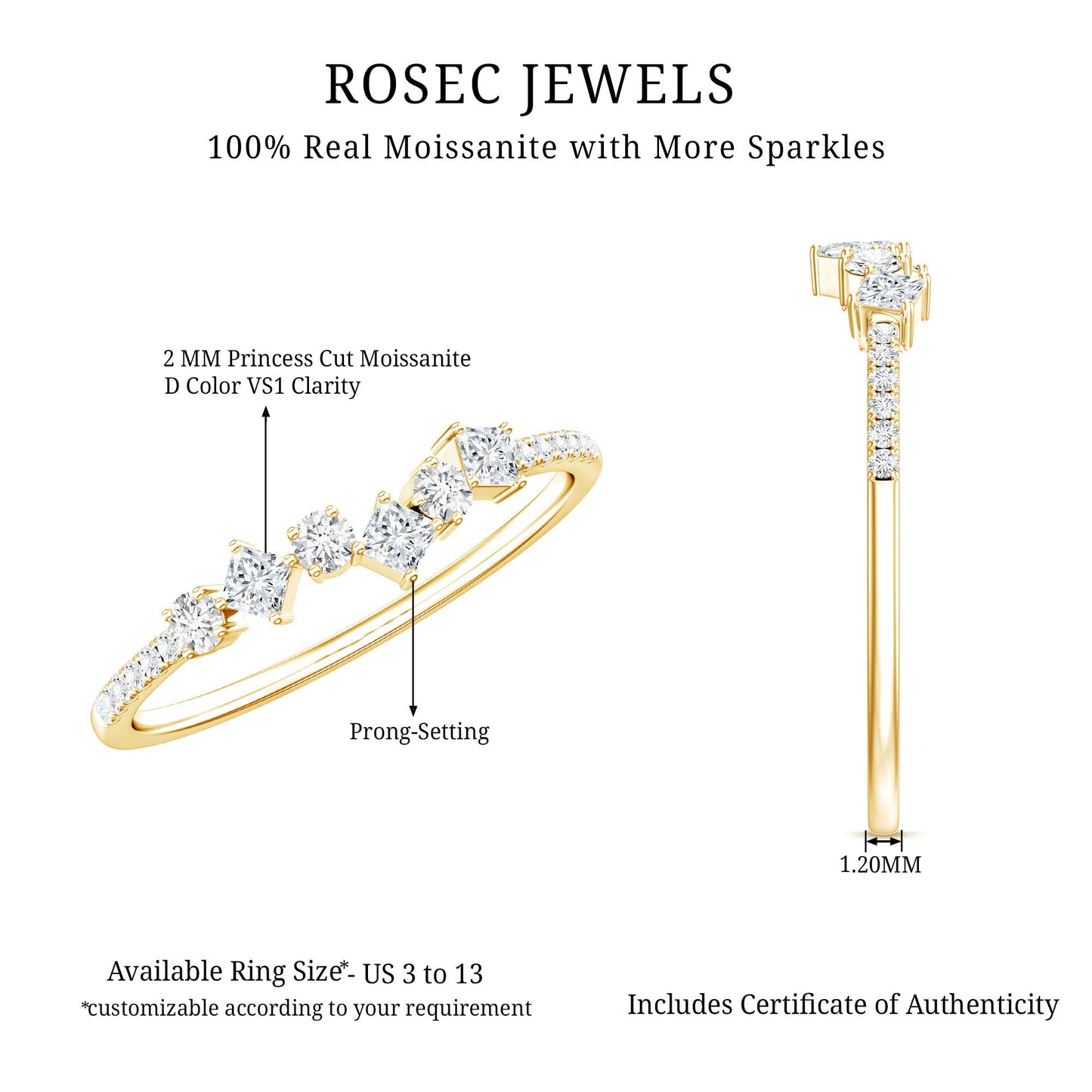 Certified Moissanite Half Eternity Ring for Women