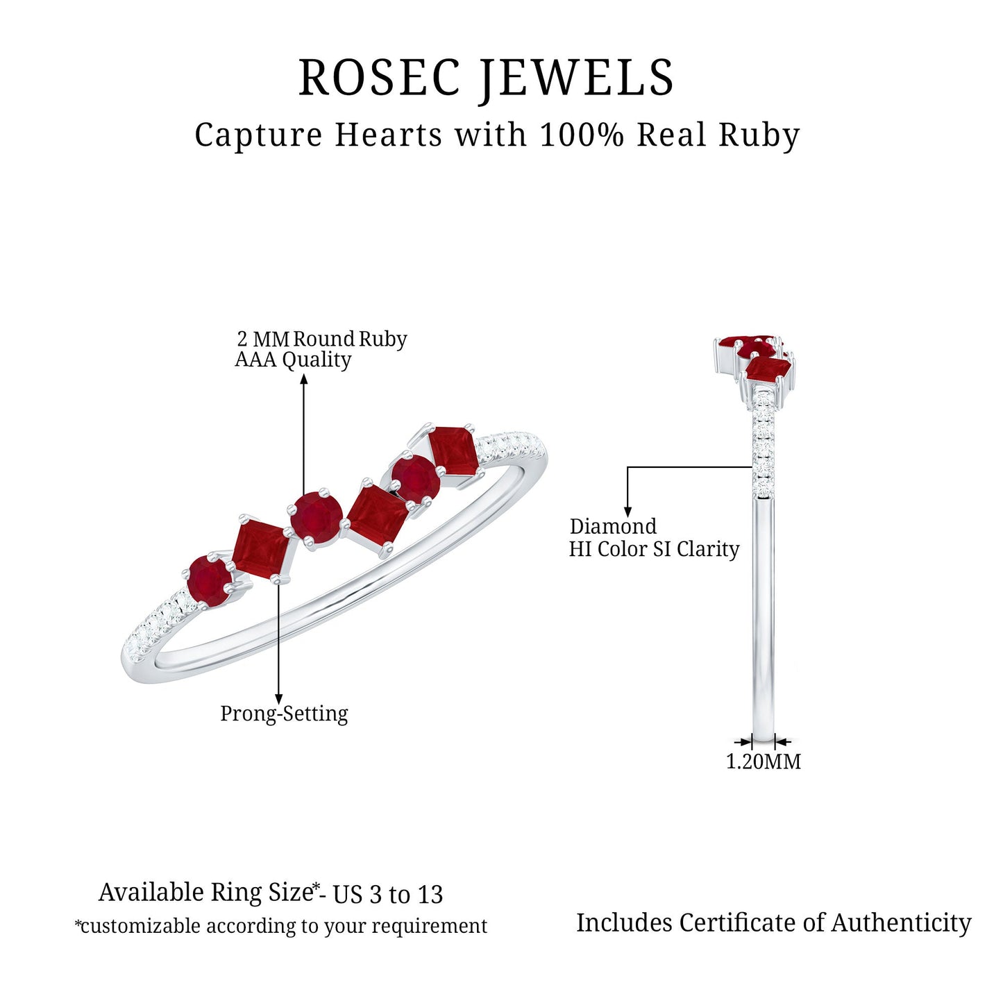 Minimal Ruby Half Eternity Ring with Diamond