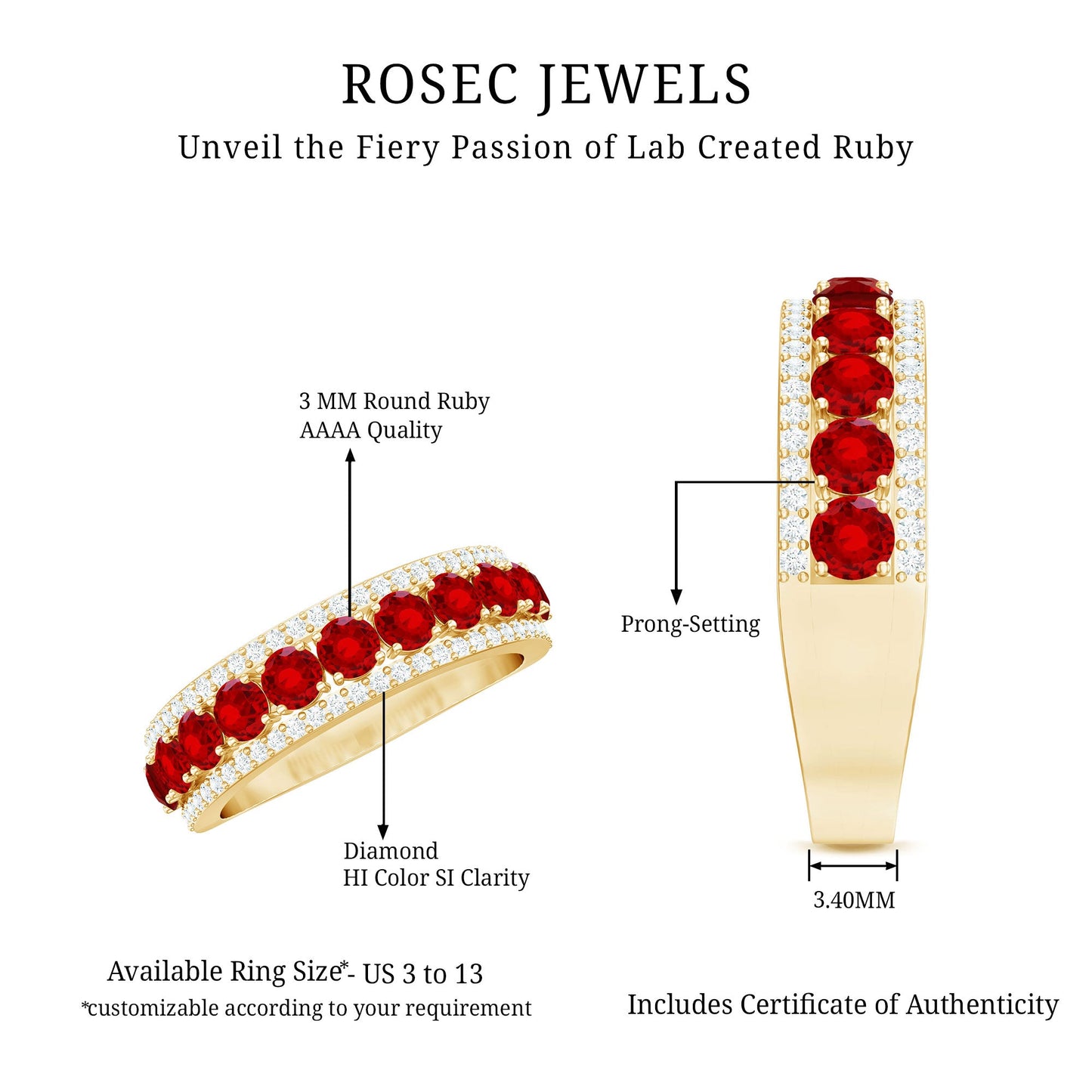 Lab Created Ruby and Diamond Wedding Anniversary Band with Certificate