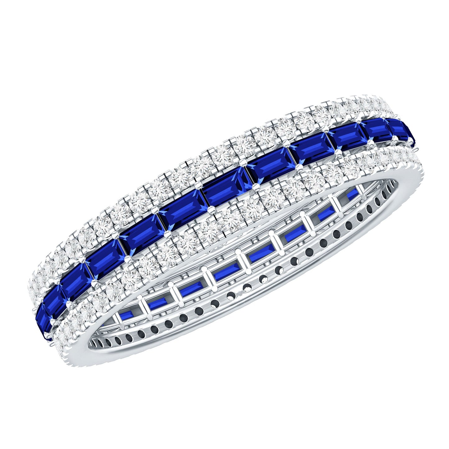 Lab Grown Blue Sapphire Eternity Wedding Band With Natural Diamond