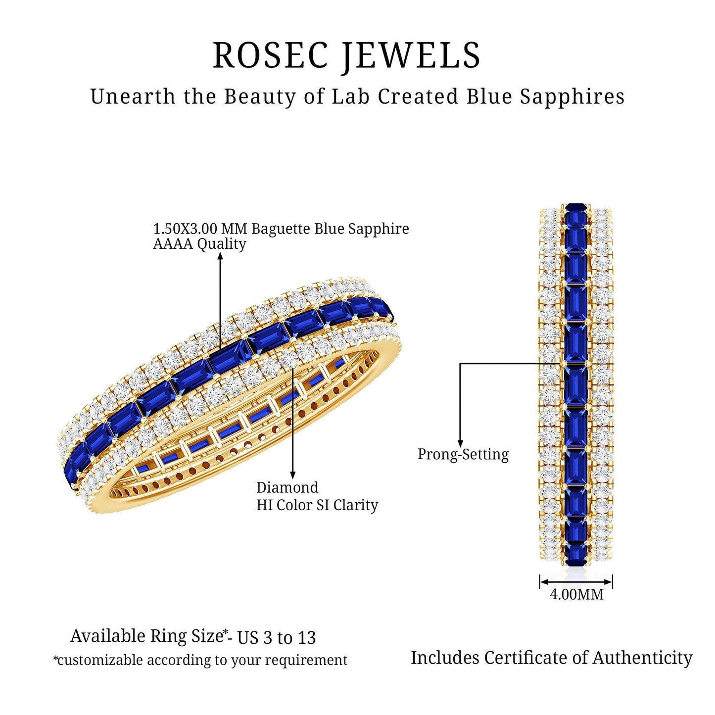 Lab Grown Blue Sapphire Eternity Wedding Band With Natural Diamond