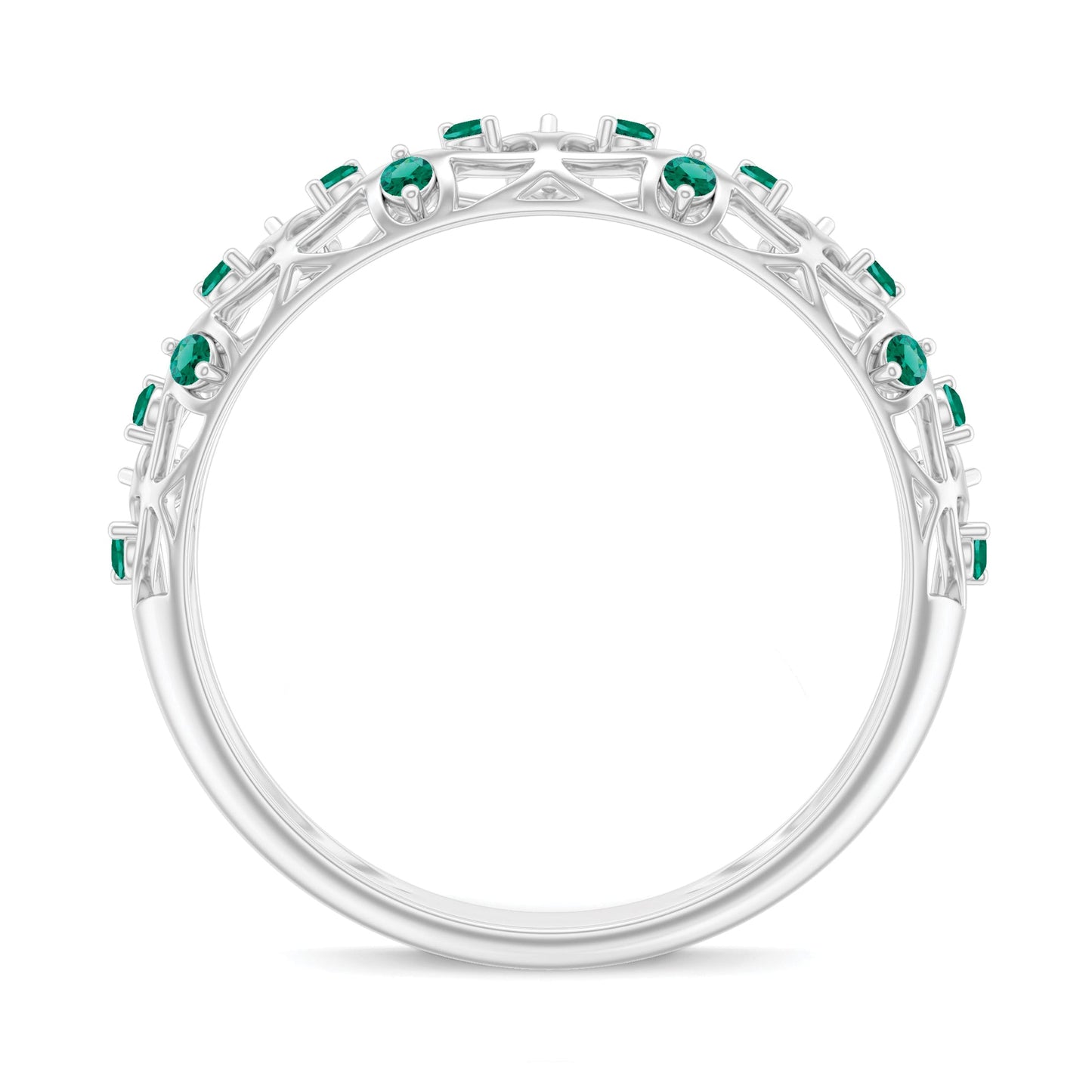 Certified Lab Grown Emerald Half Eternity Band with Filigree Details