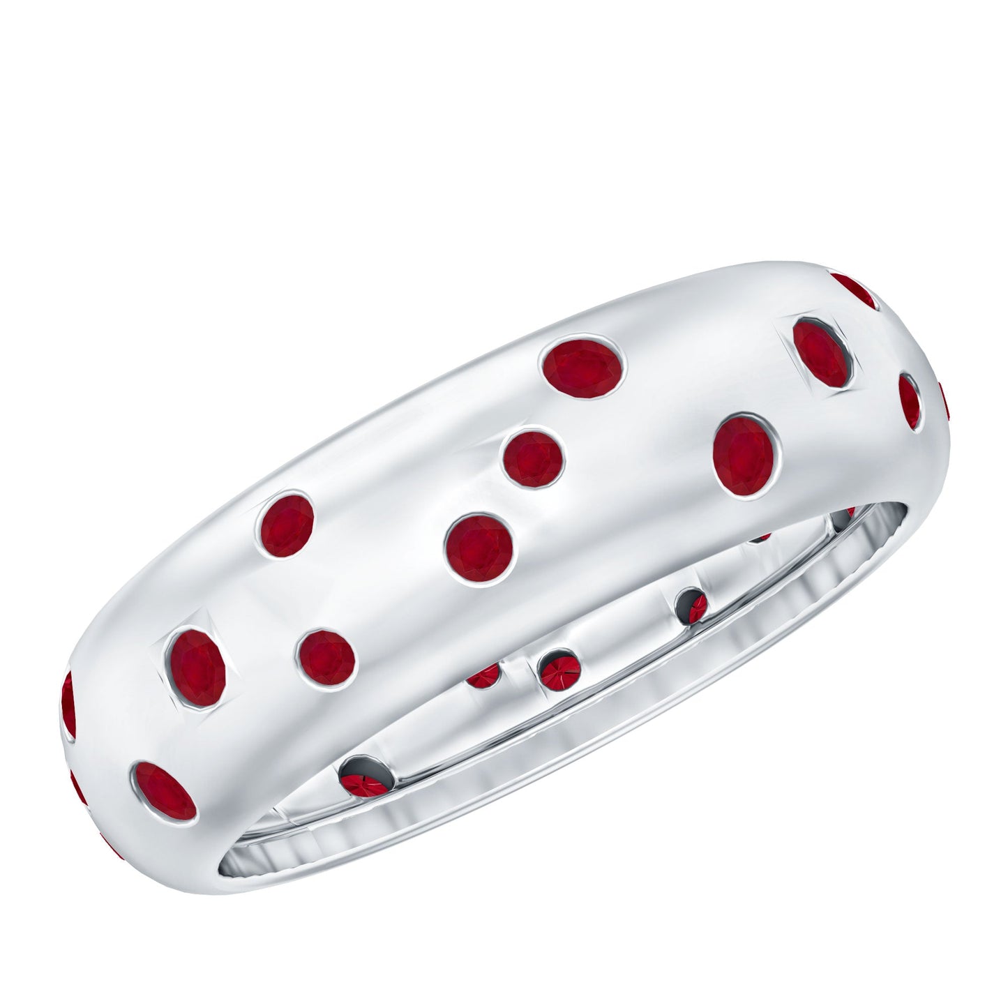 Natural Ruby Wide Wedding Band in Sterling Silver