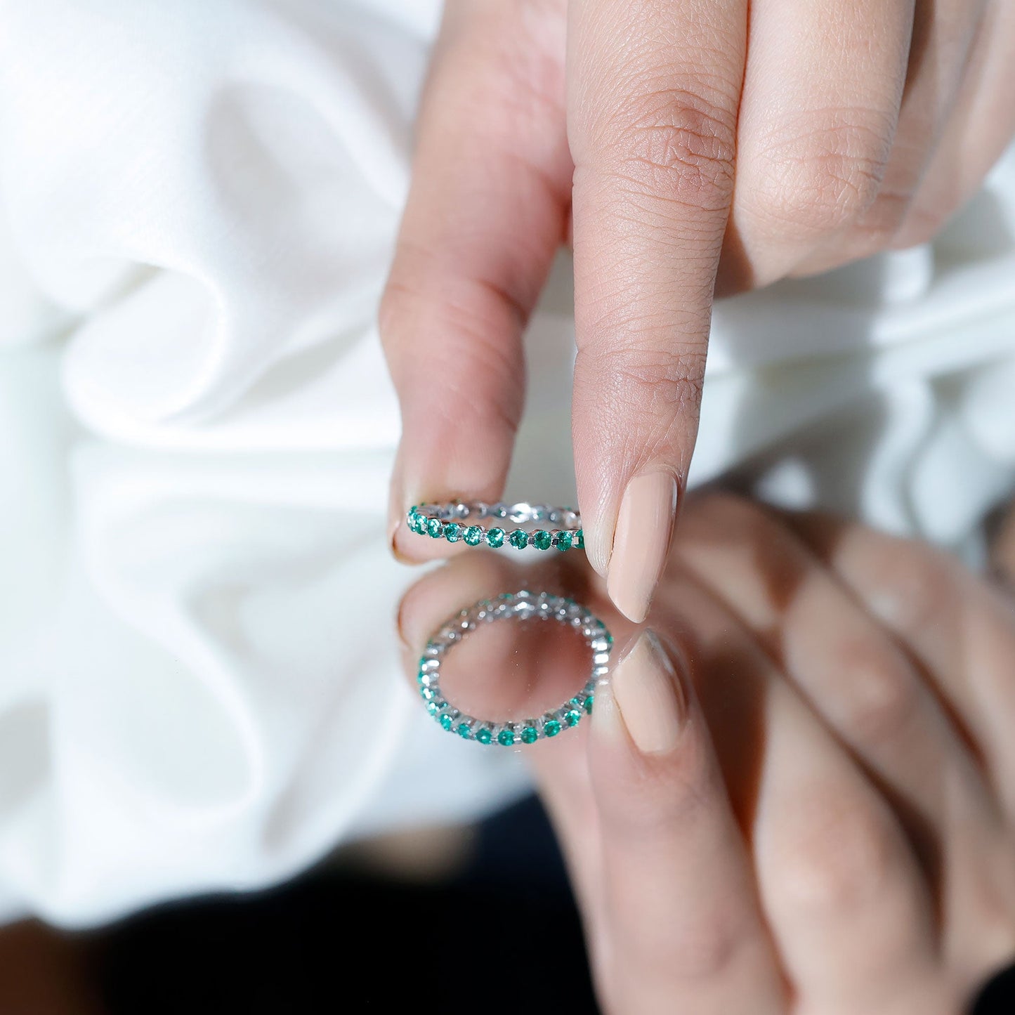 Certified Emerald Floating Eternity Band for Women