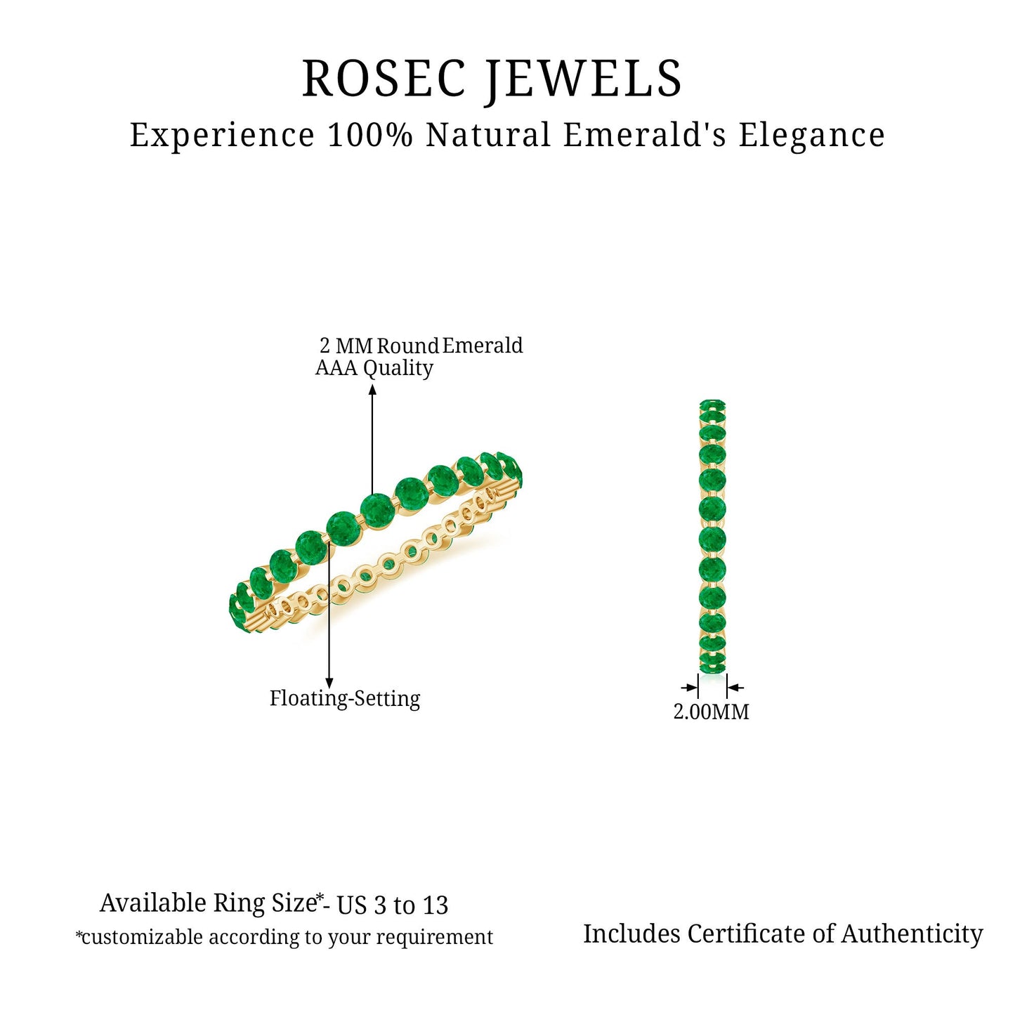 Certified Emerald Floating Eternity Band for Women
